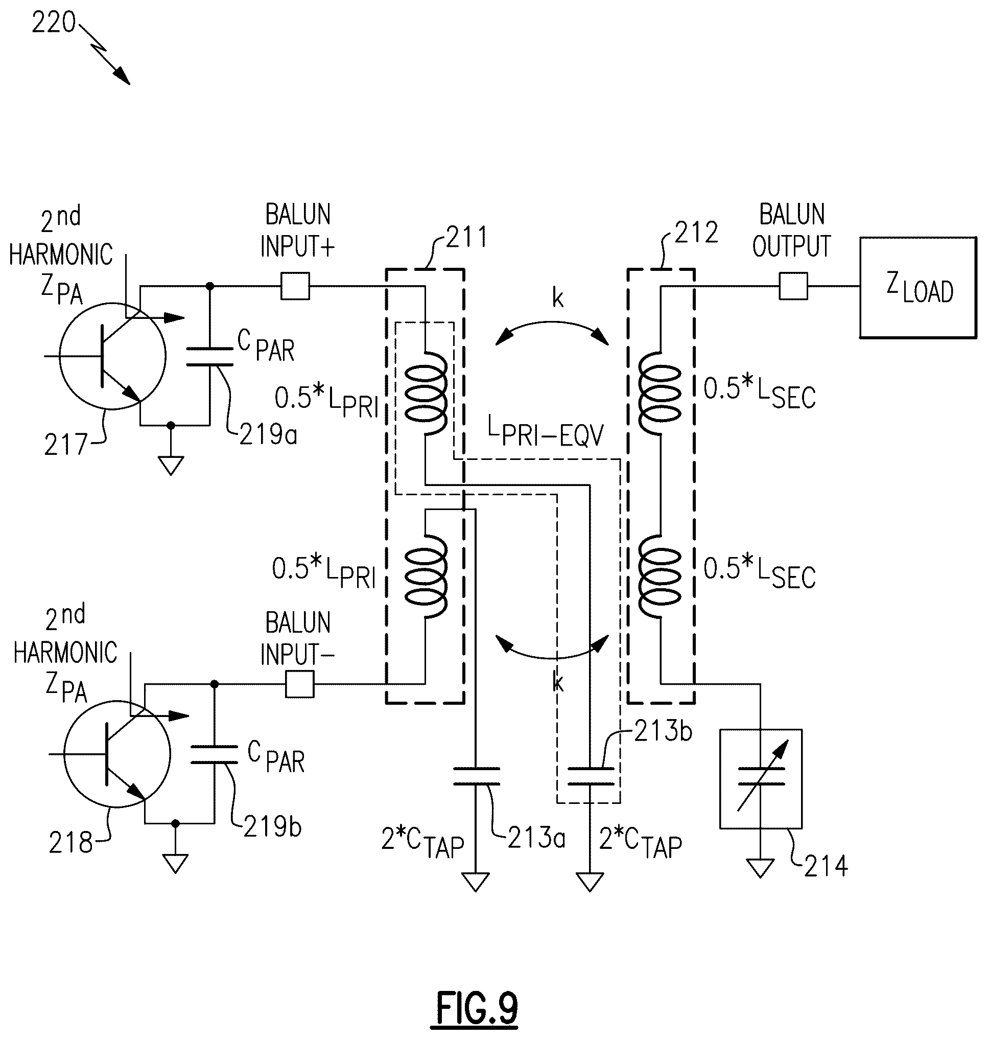 Patent US12316355 Figure 11 – Reconfigurable output balun for wideband push-pull power amplifiers