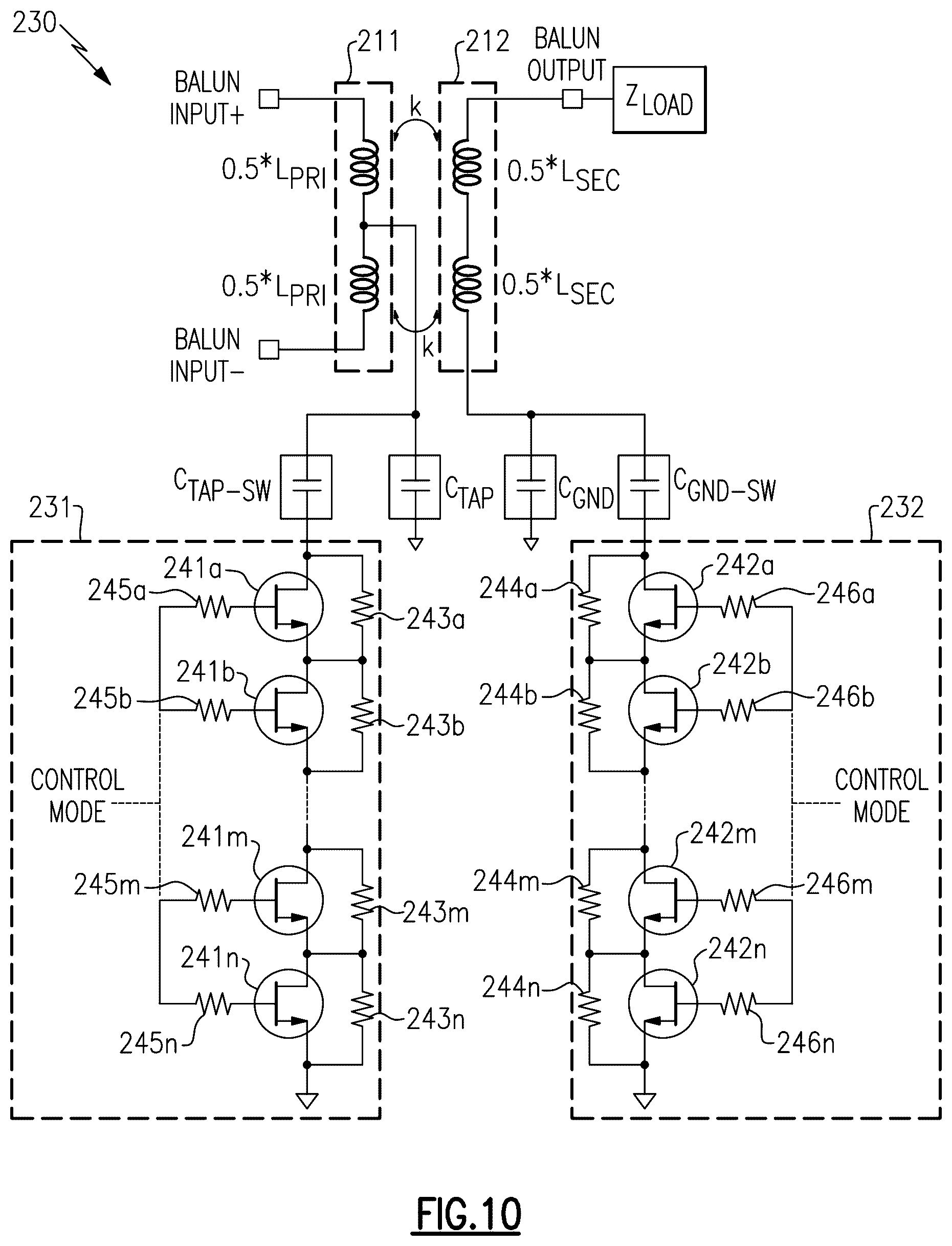 Patent US12316355 Figure 12 – Reconfigurable output balun for wideband push-pull power amplifiers