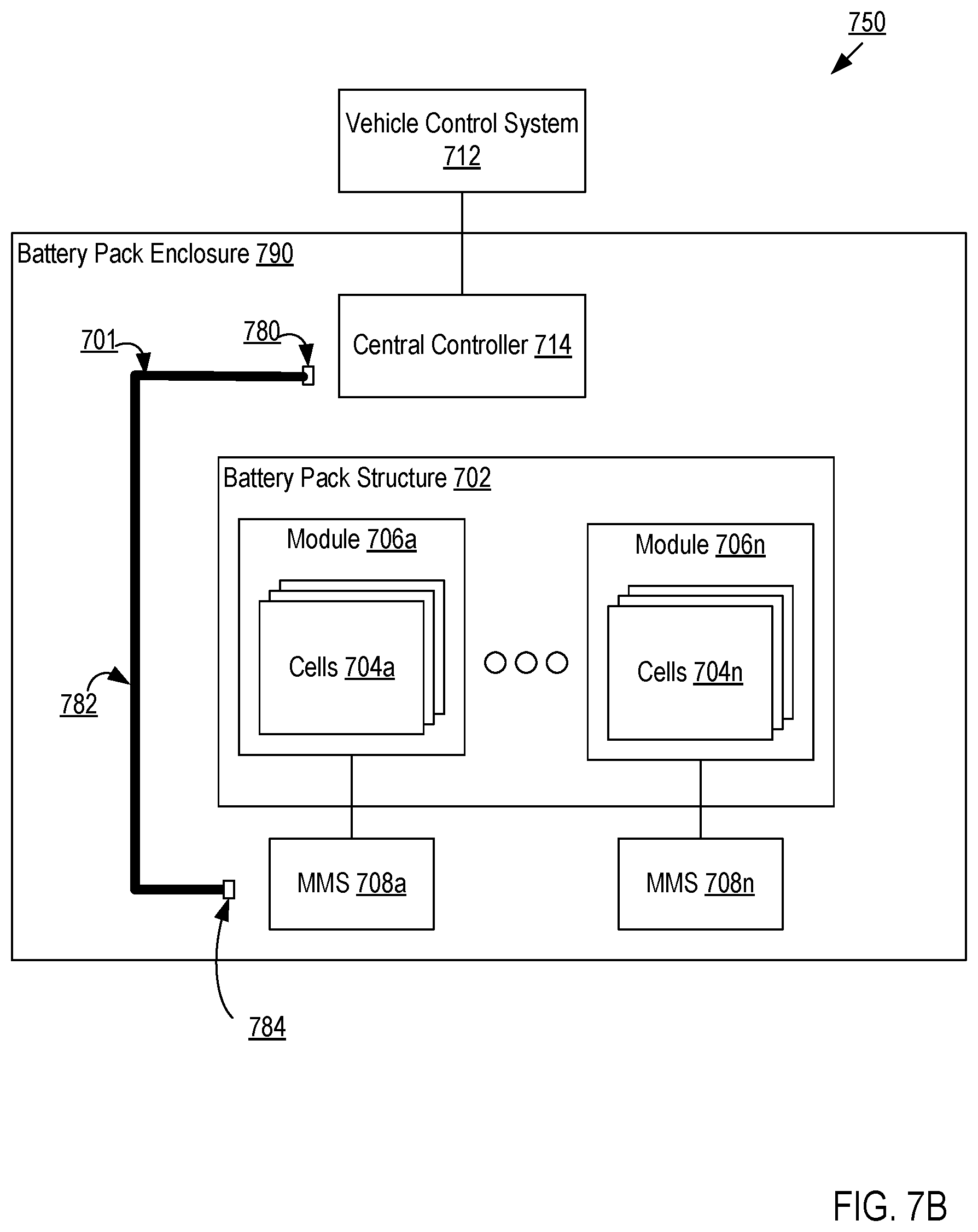 Patent US12316427 Figure 8 – Communication in a wireless battery management system for a battery pack structure