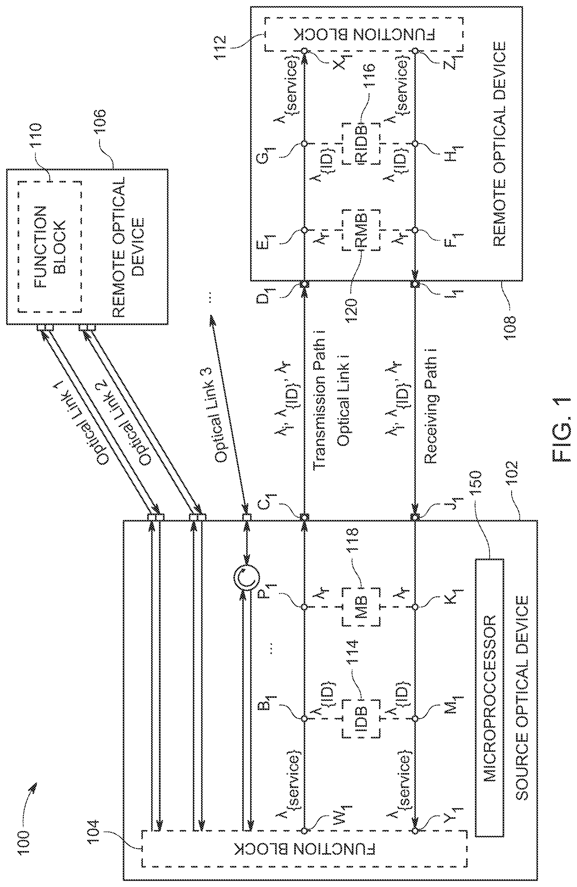 Patent US12316441 — Identifying and monitoring connections in an optical system — Figure 1