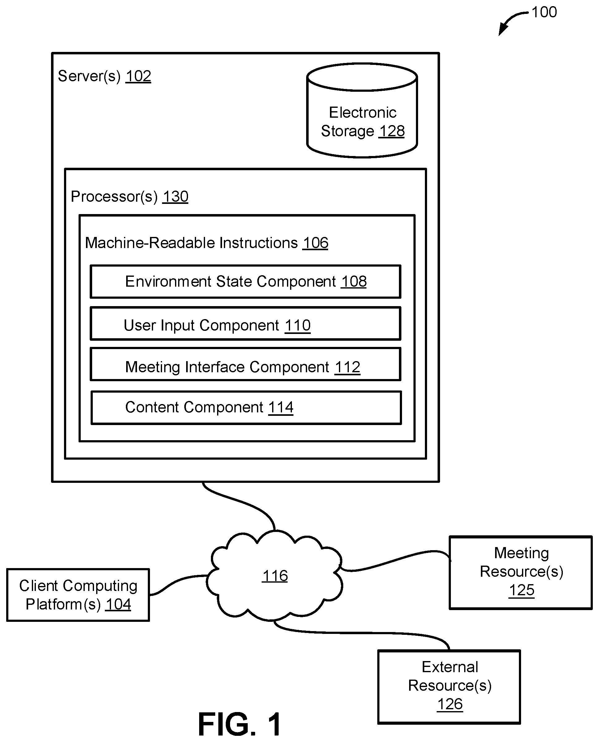 Patent US12316470 Figure 1 – Systems and methods to link meetings with units of work of a collaboration environment