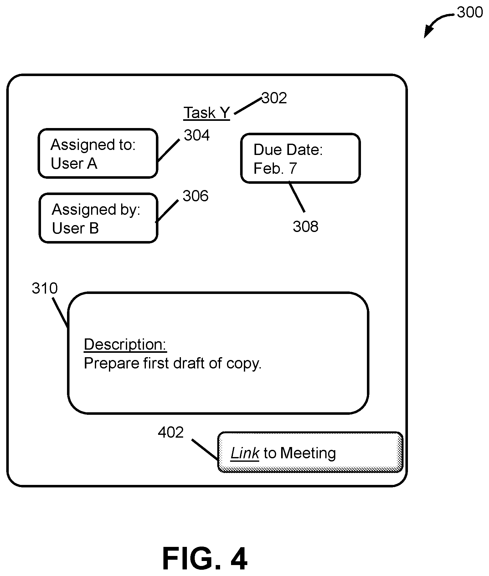 Patent US12316470 Figure 4 – Systems and methods to link meetings with units of work of a collaboration environment