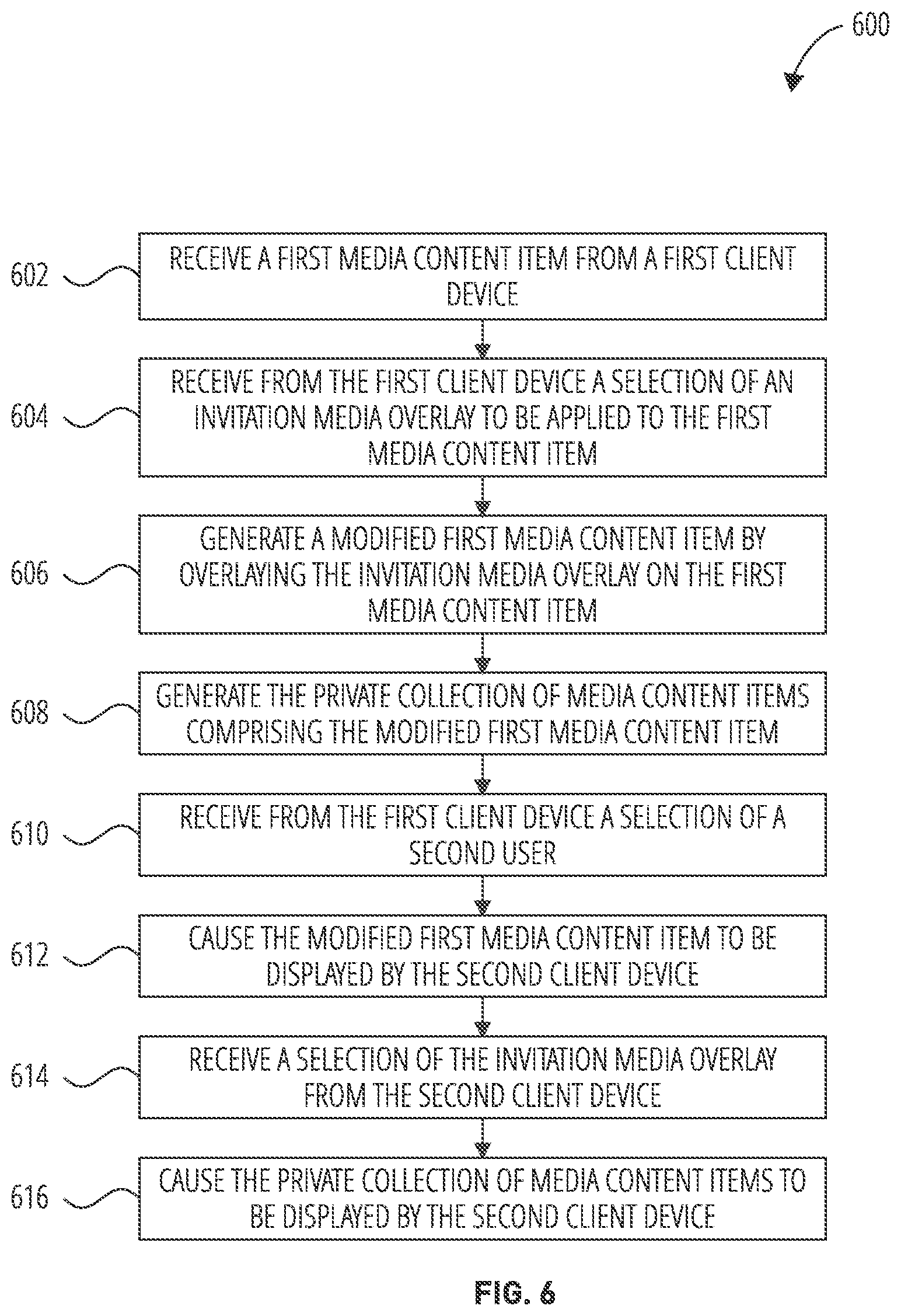 Patent US12316587 Figure 6 – Invitation media overlays for private collections of media content items