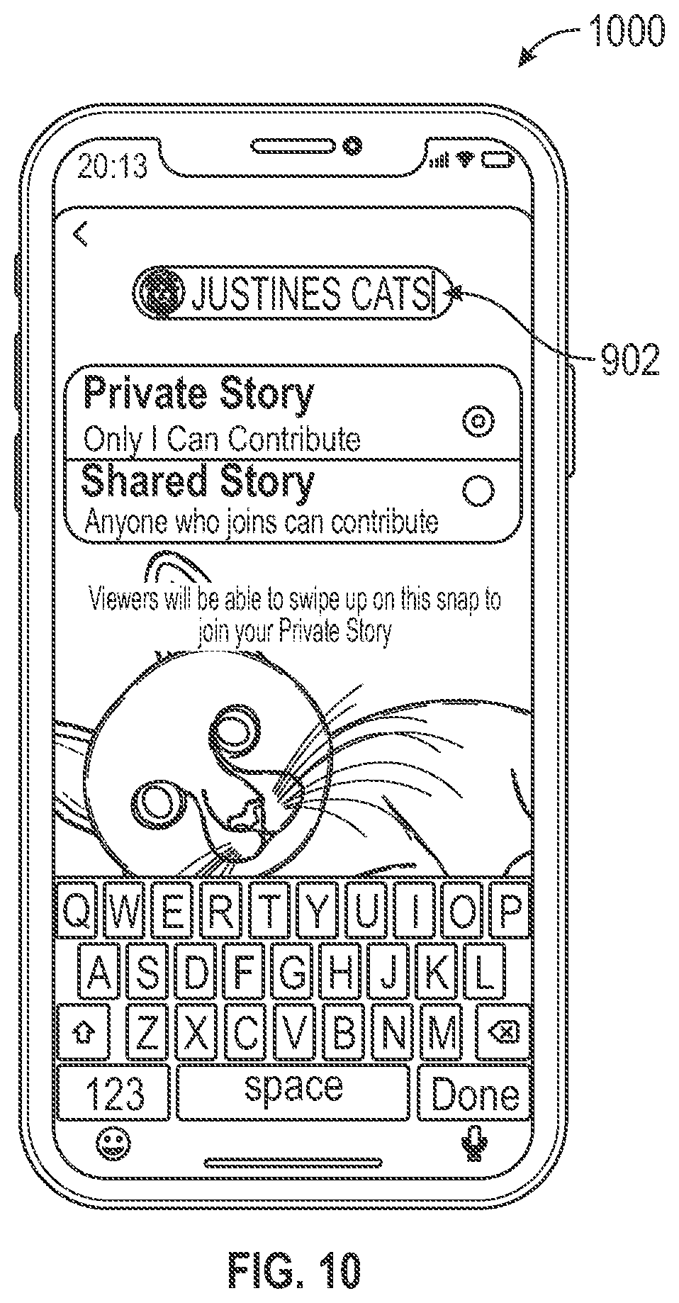 Patent US12316587 Figure 10 – Invitation media overlays for private collections of media content items