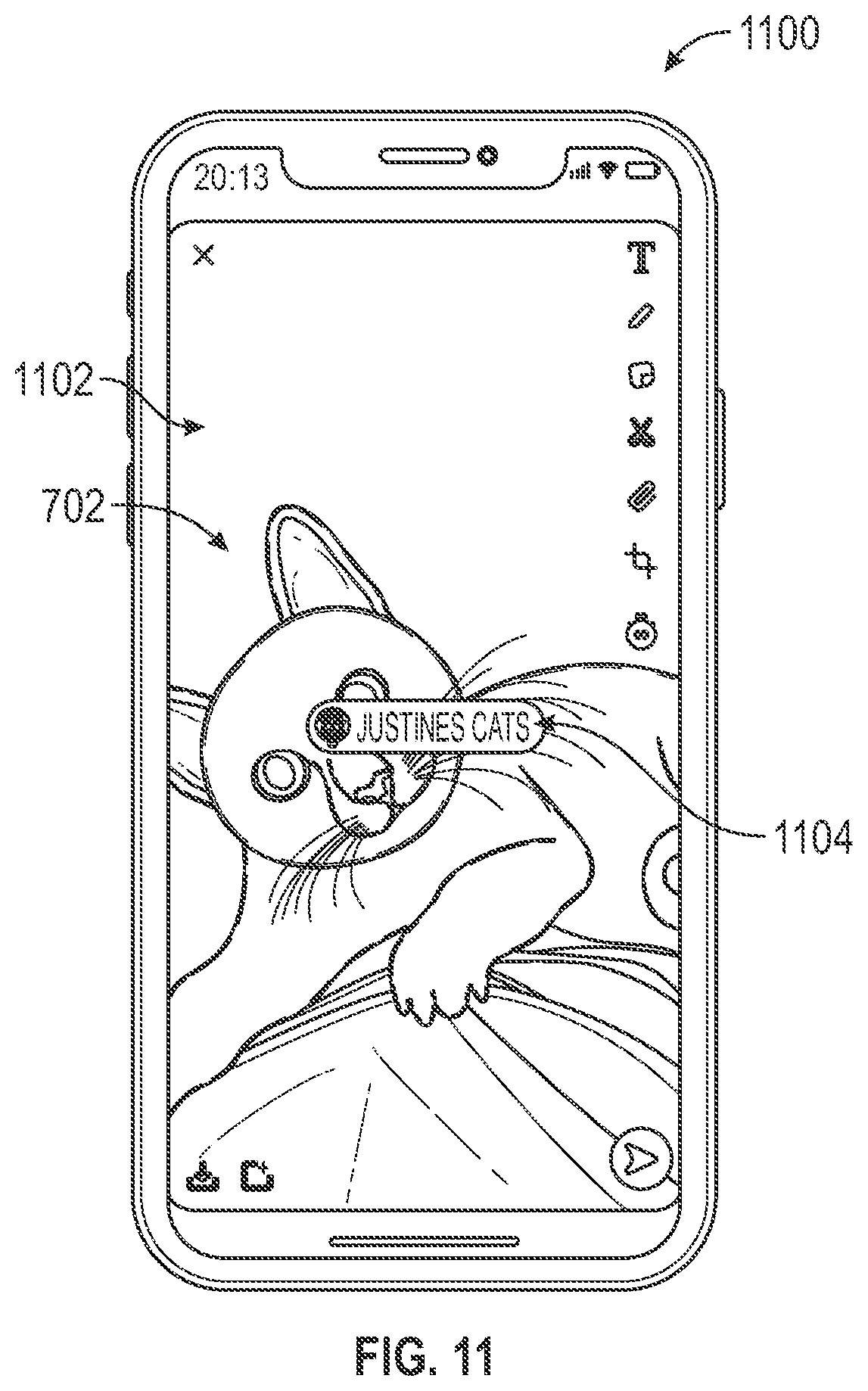 Patent US12316587 Figure 11 – Invitation media overlays for private collections of media content items