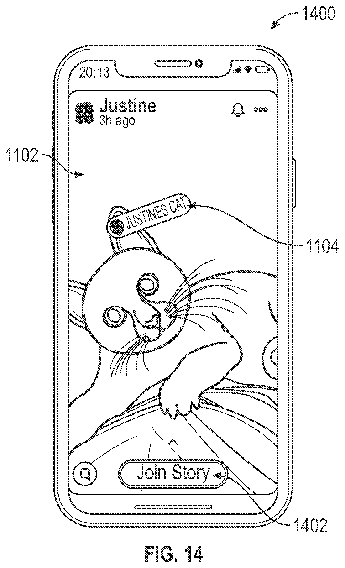 Patent US12316587 Figure 14 – Invitation media overlays for private collections of media content items