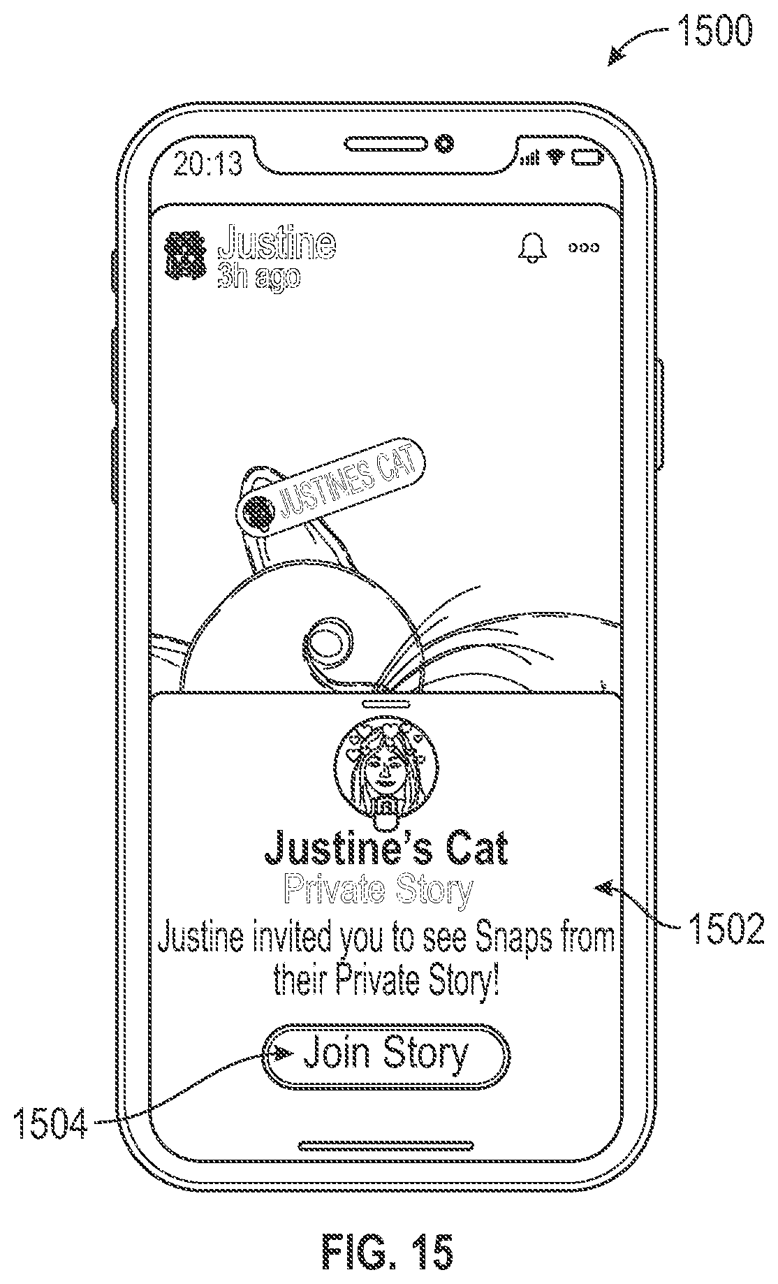 Patent US12316587 Figure 15 – Invitation media overlays for private collections of media content items