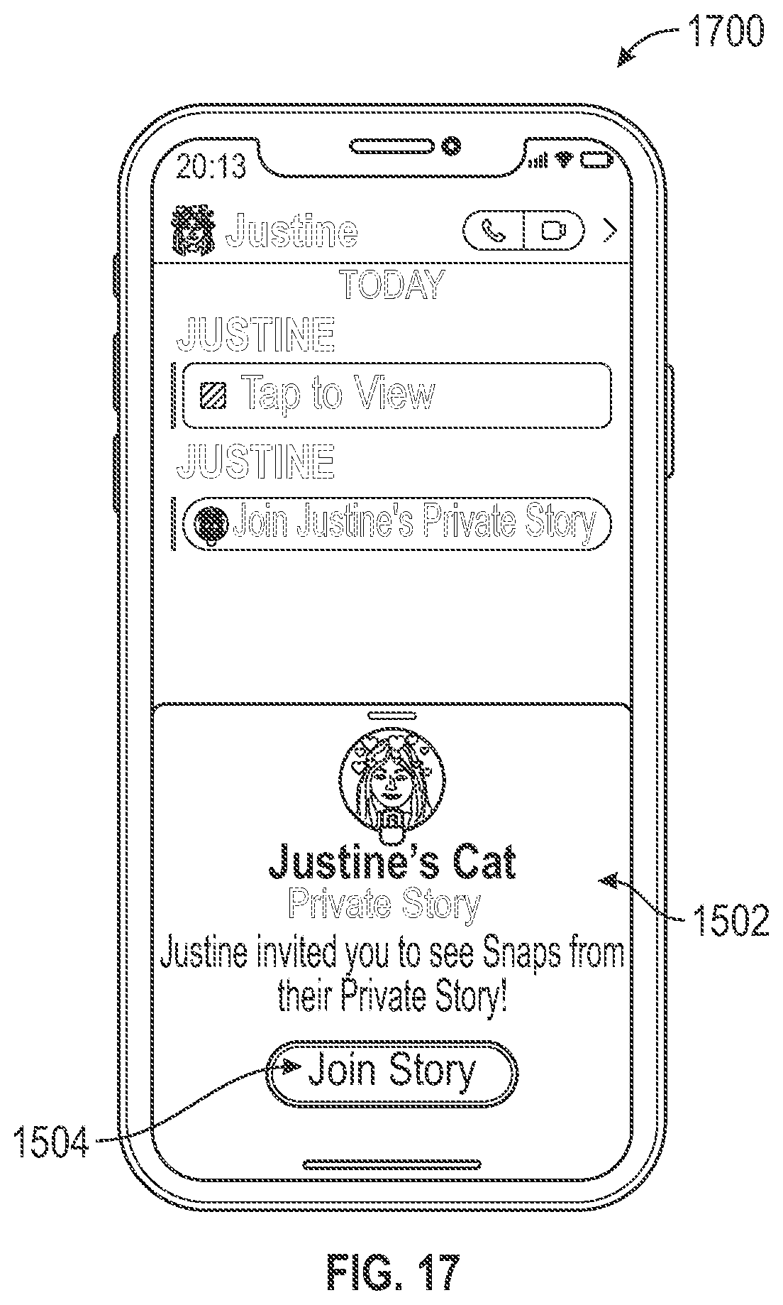 Patent US12316587 Figure 17 – Invitation media overlays for private collections of media content items