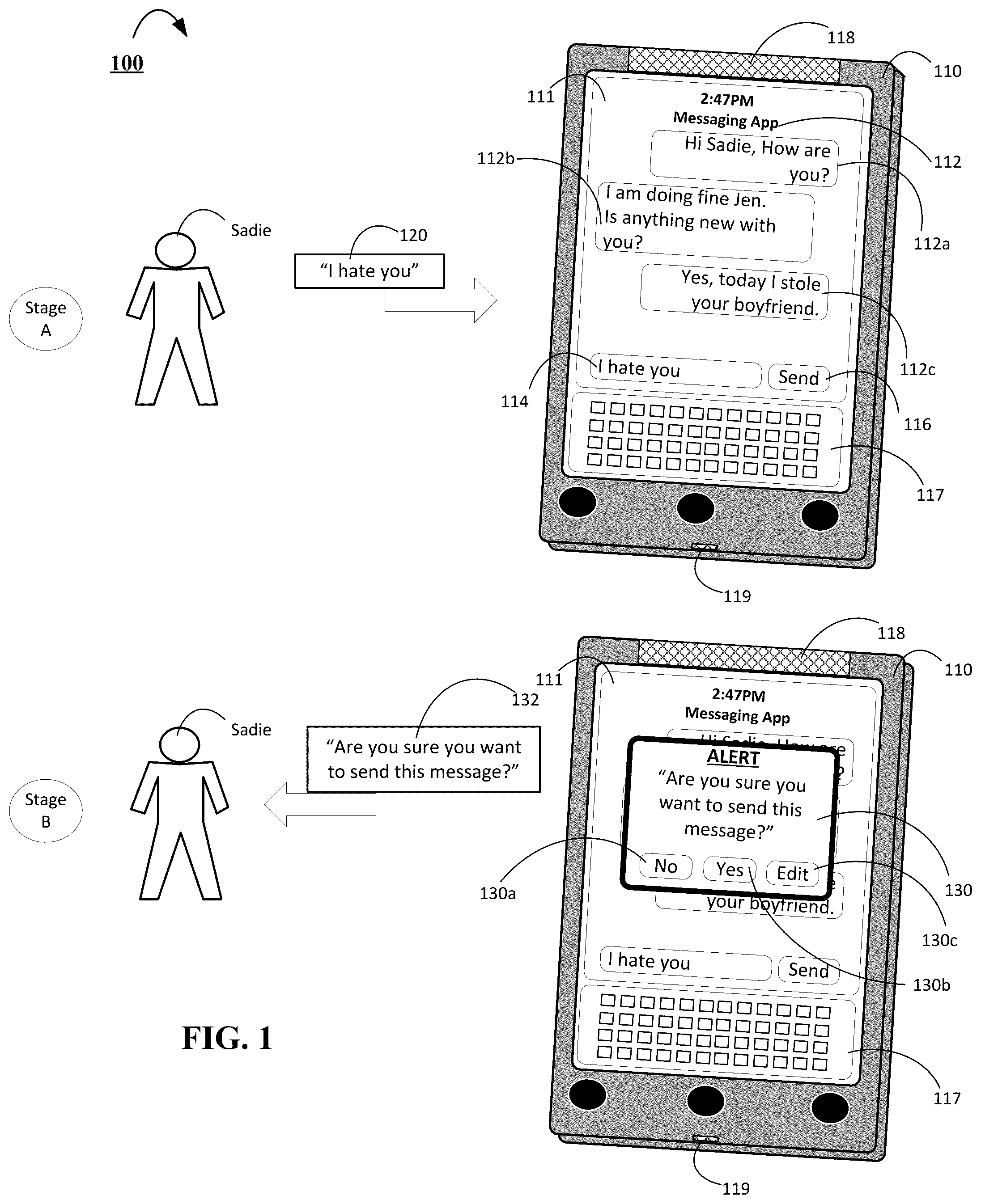 Patent US12316592 — System and methods for annotating offensive content — Figure 1