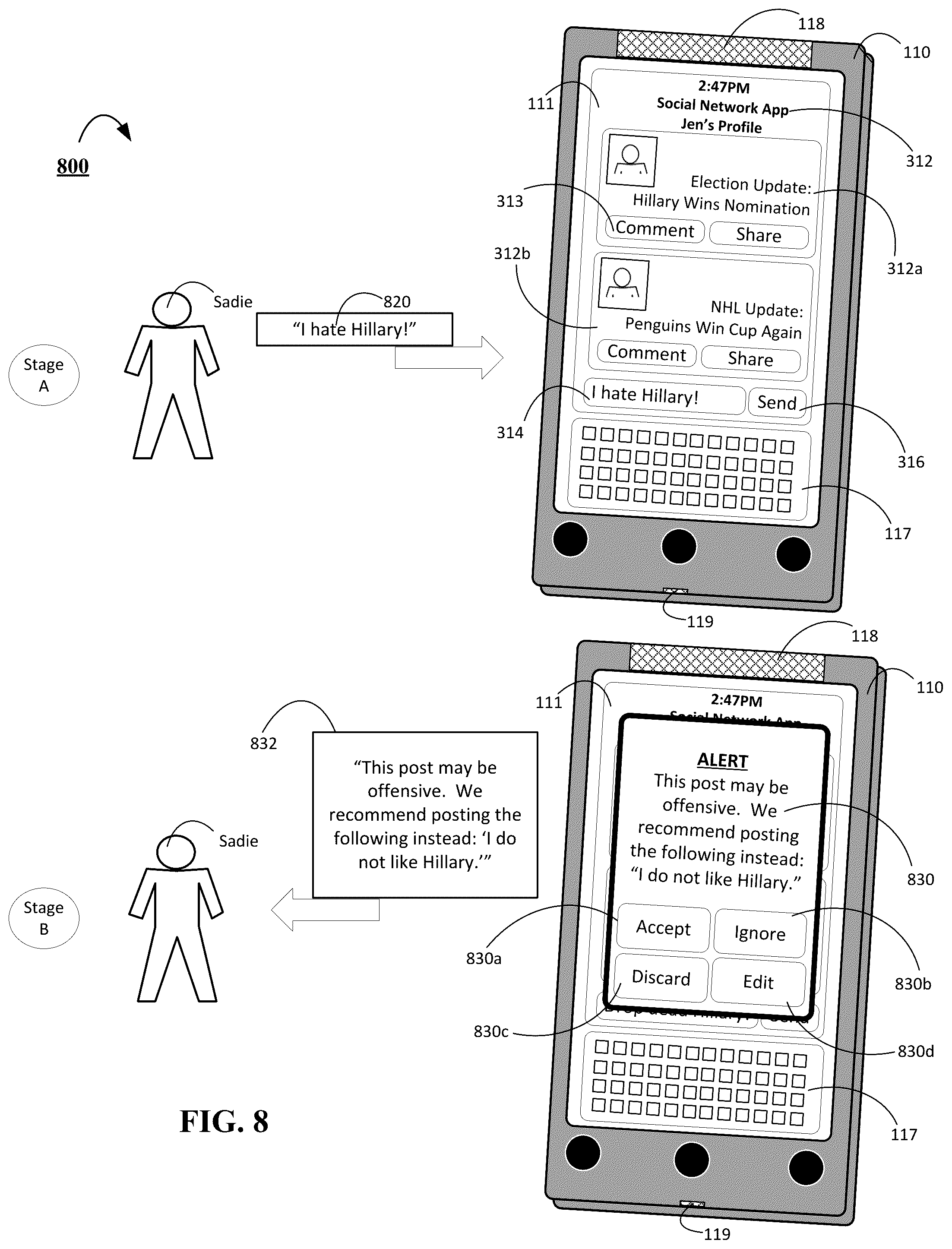 Patent US12316592 Figure 8 – System and methods for annotating offensive content