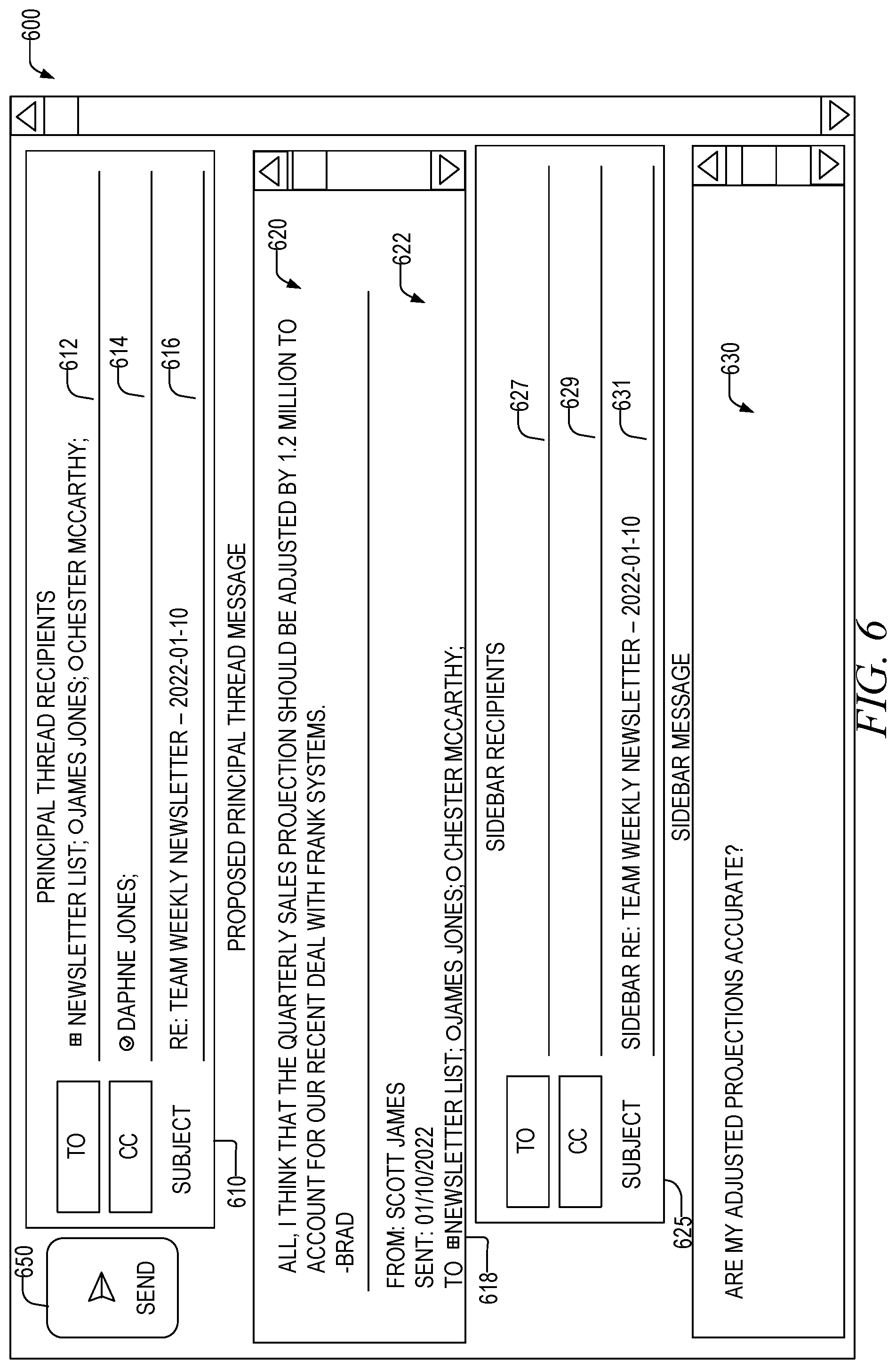 Patent US12316593 Figure 6 – Fork and return point selection for sidebar communication threads