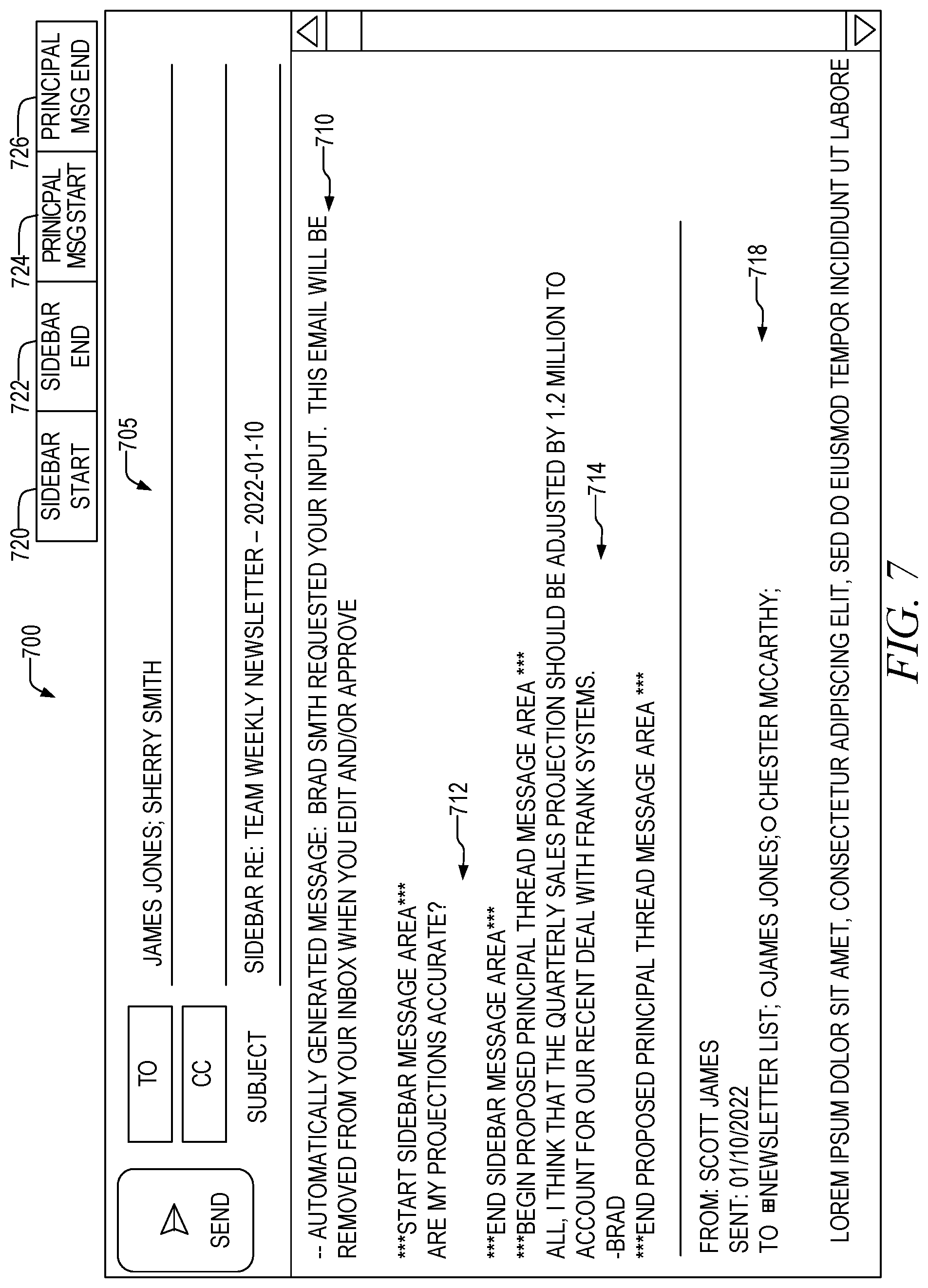 Patent US12316593 Figure 7 – Fork and return point selection for sidebar communication threads