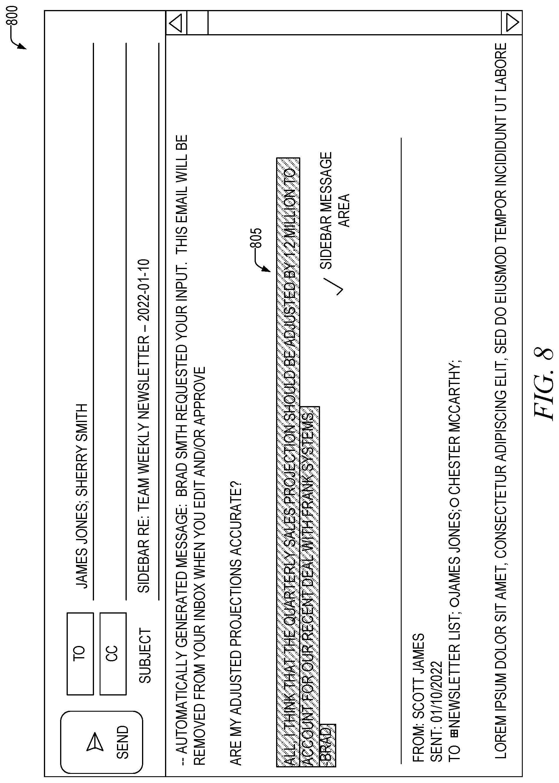 Patent US12316593 Figure 8 – Fork and return point selection for sidebar communication threads