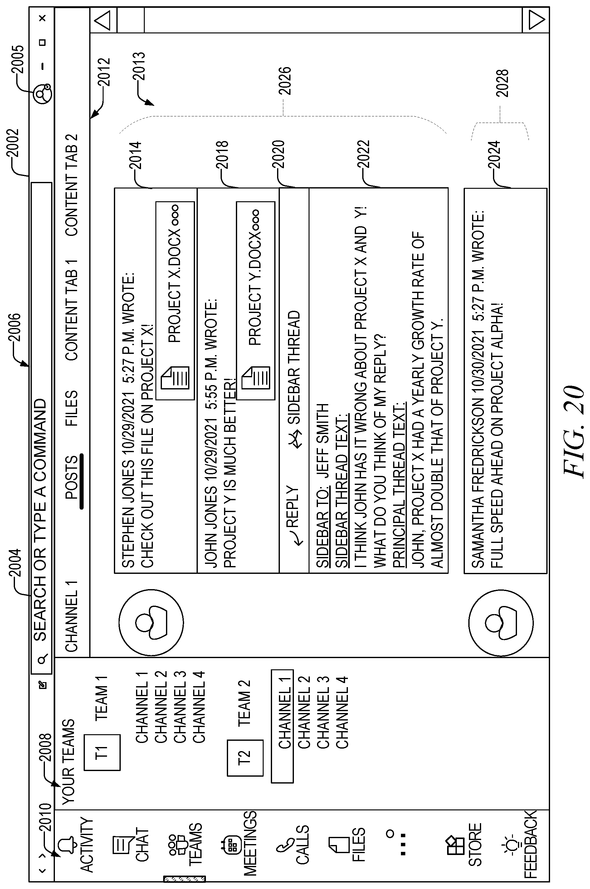 Patent US12316593 Figure 20 – Fork and return point selection for sidebar communication threads