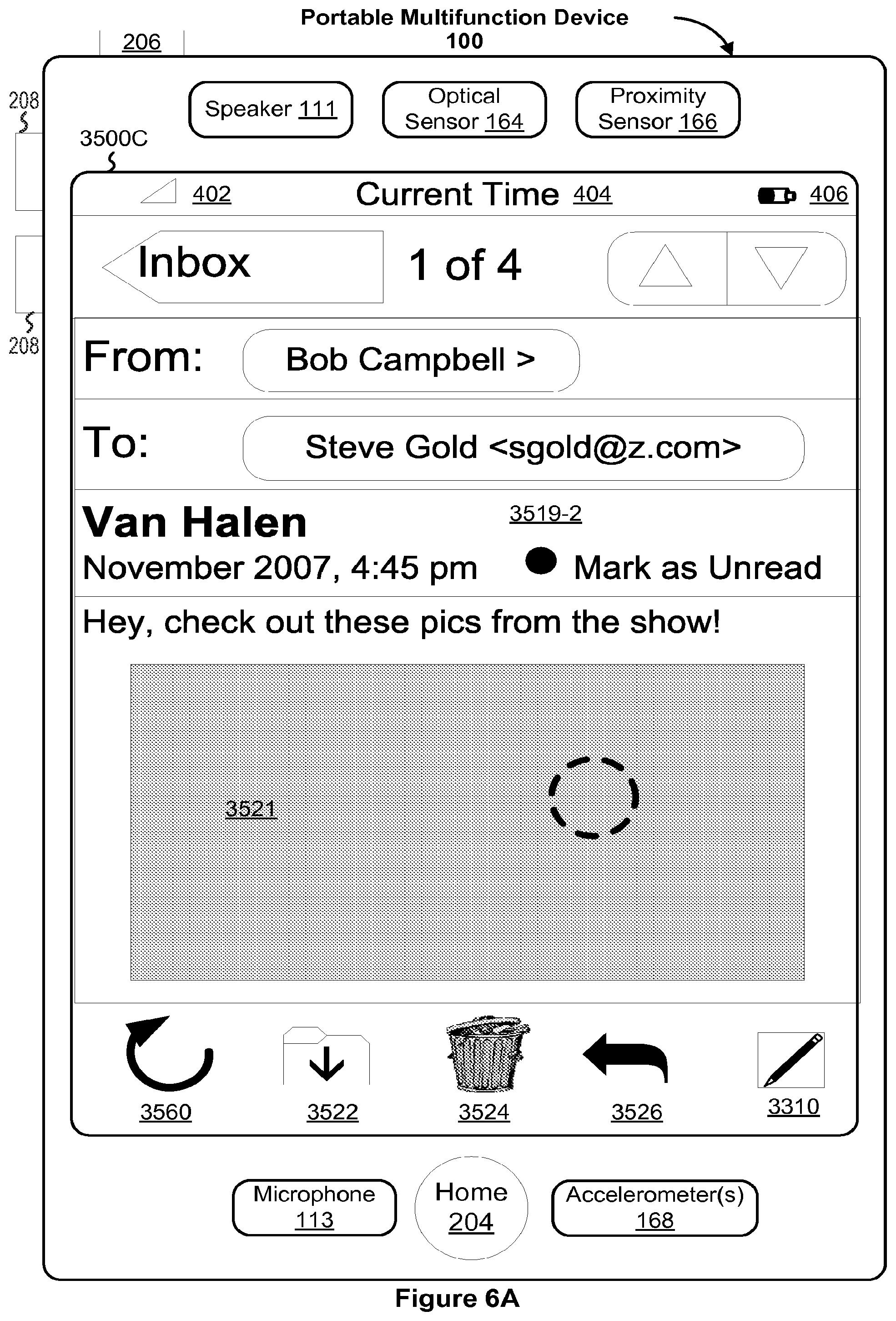 Patent US12316596 Figure 10 – Portable multifunction device, method, and graphical user interface for an email client