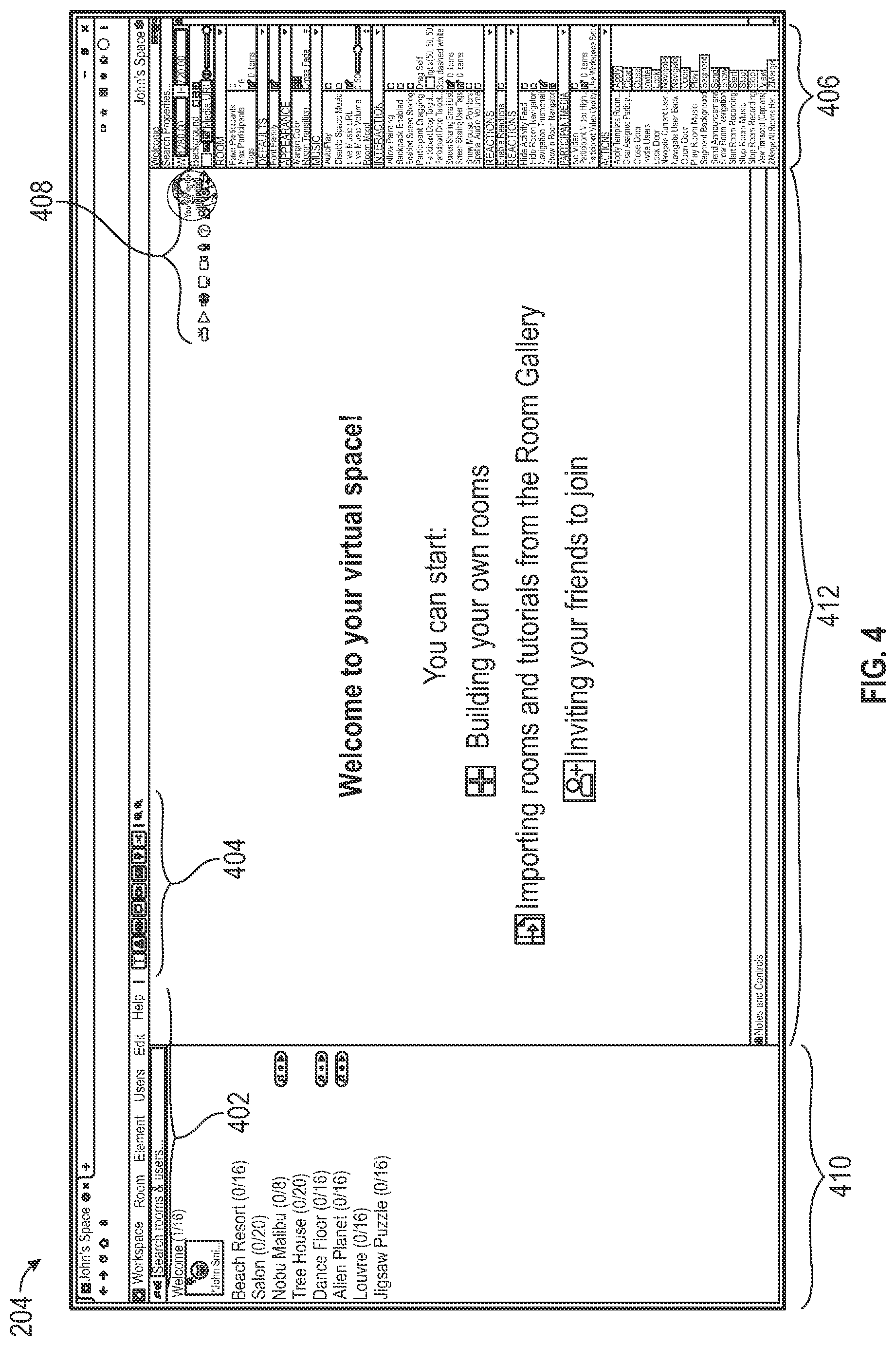 Patent US12316689 Figure 4 – Automatically navigating between rooms within a virtual conferencing system