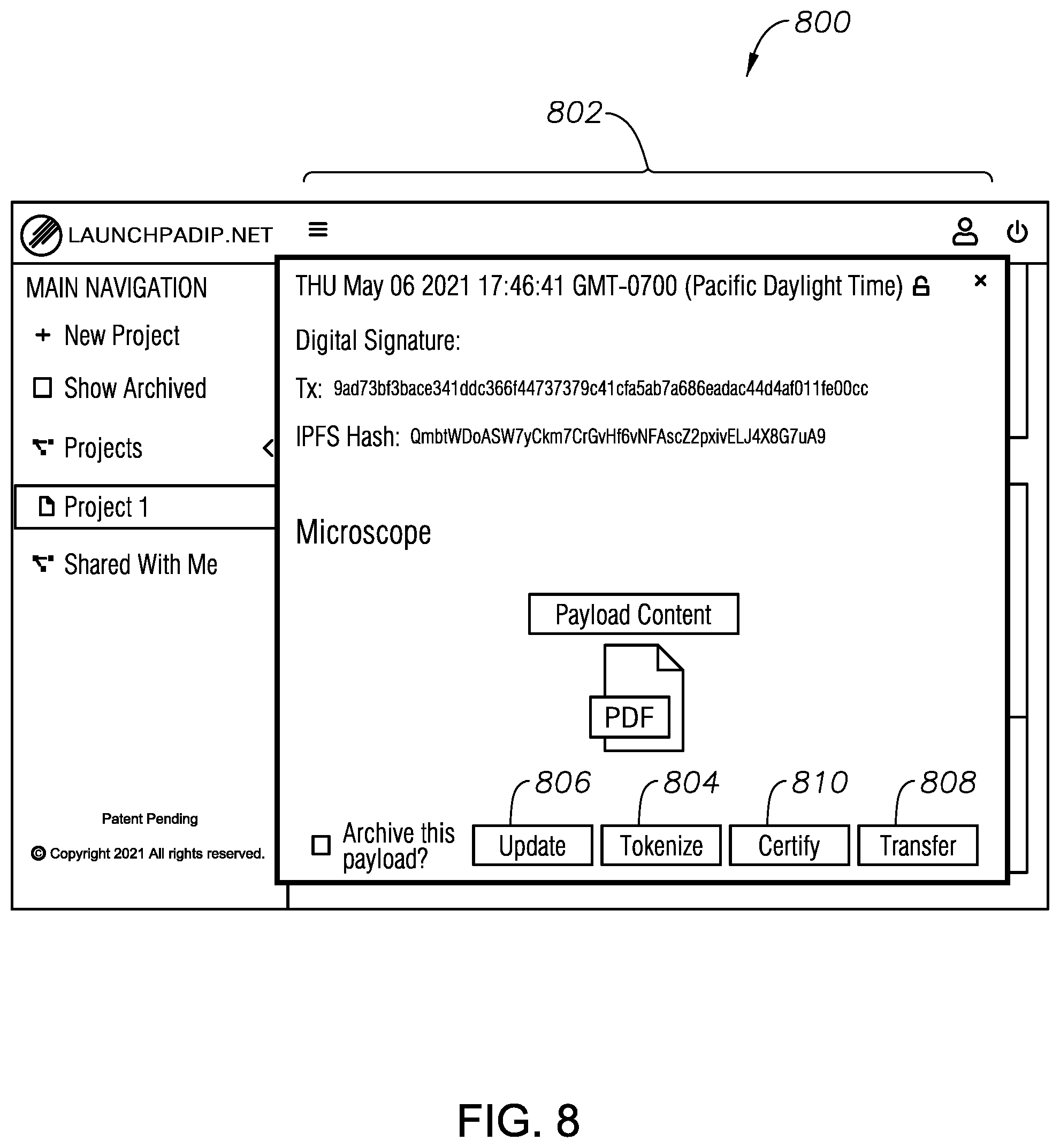 Patent US12316768 Figure 8 – Computer method for transmission of a data payload via a blockchain token