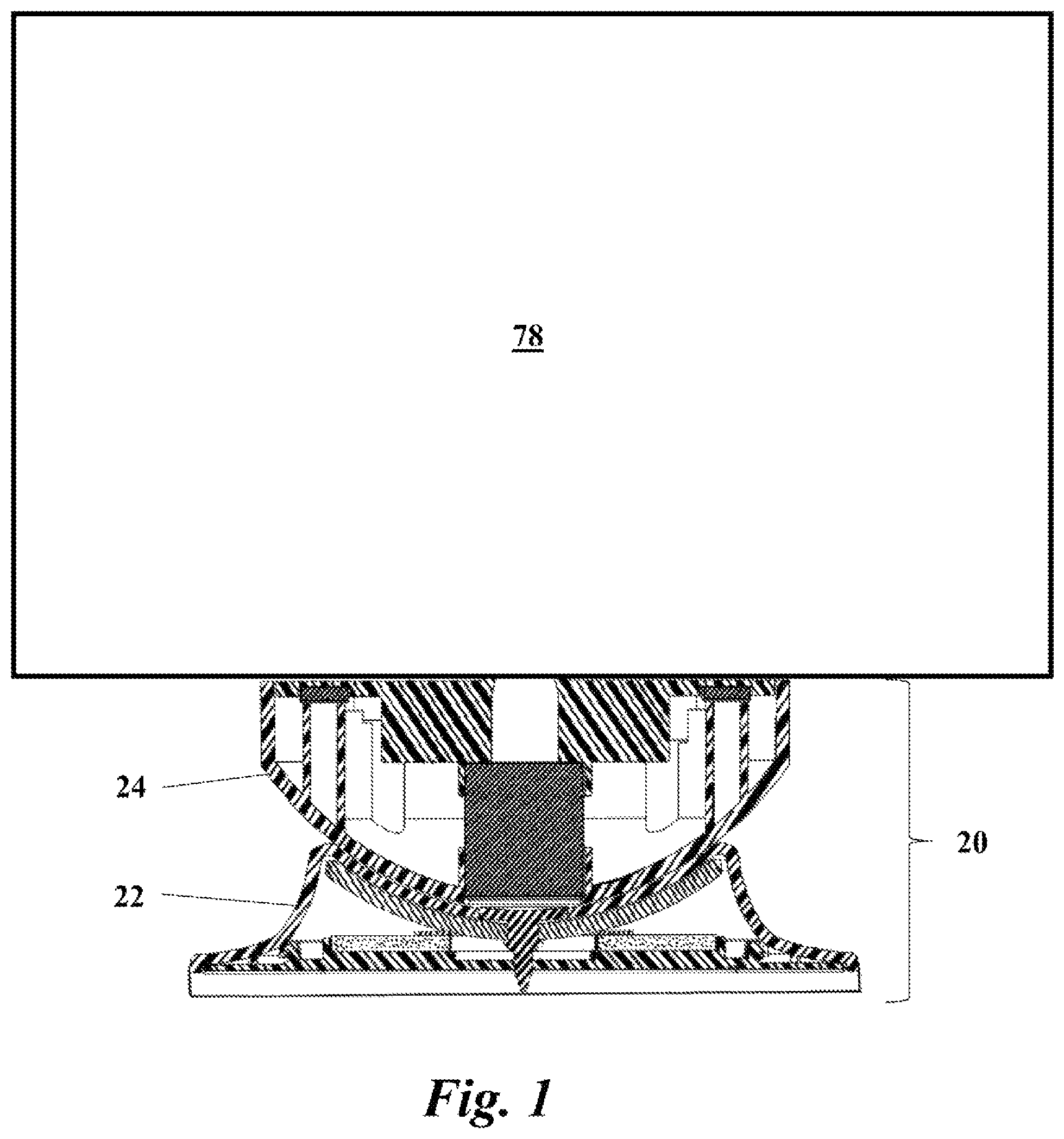 Patent US12316797 Figure 1 – Magnet ball table top swivel tilt stand for electronic displays