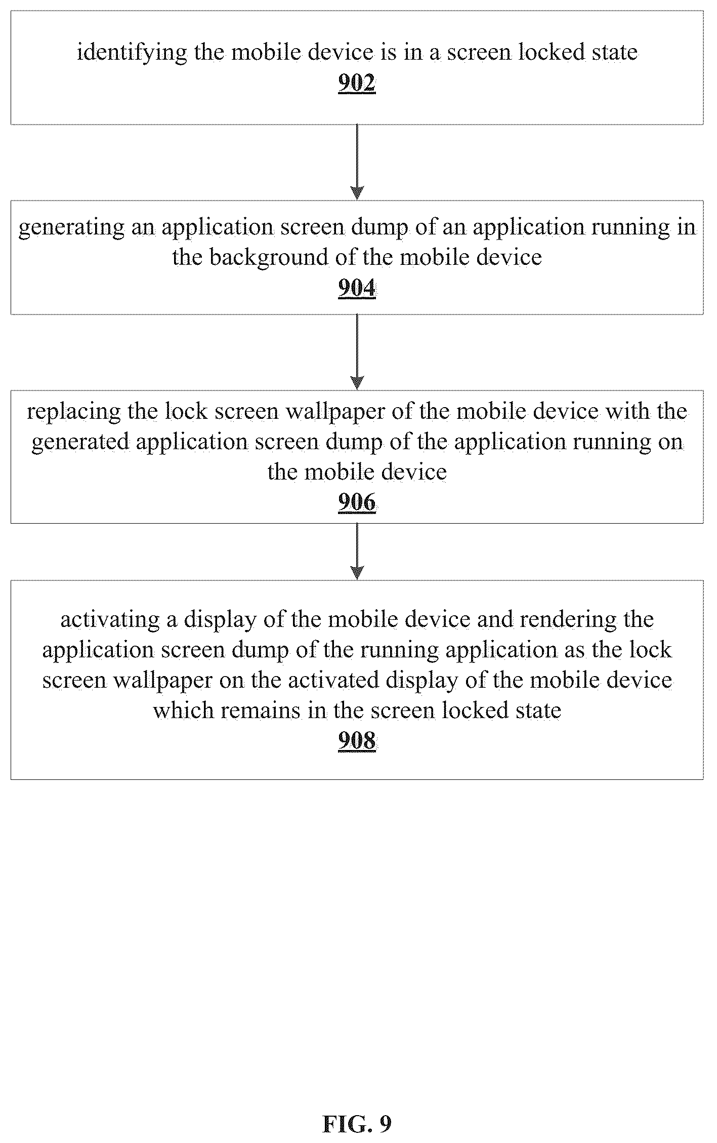 Patent US12316799 Figure 9 – System, method, and article of manufacture to iteratively update an image displayed over a lock screen to provide a continuous glimpse into a navigation application running in the background of the mobile device that is in a screen locked state