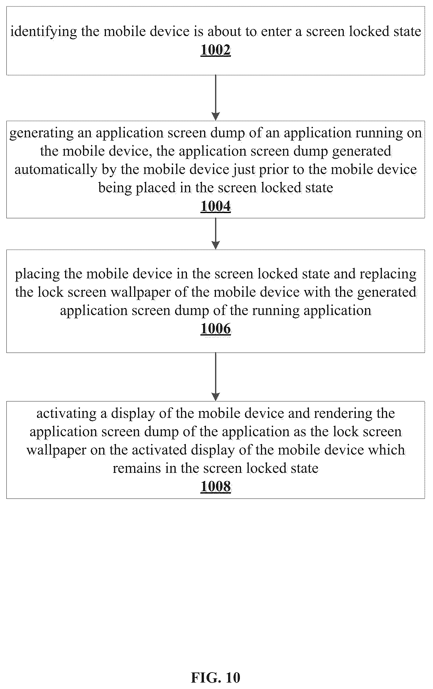 Patent US12316799 Figure 10 – System, method, and article of manufacture to iteratively update an image displayed over a lock screen to provide a continuous glimpse into a navigation application running in the background of the mobile device that is in a screen locked state