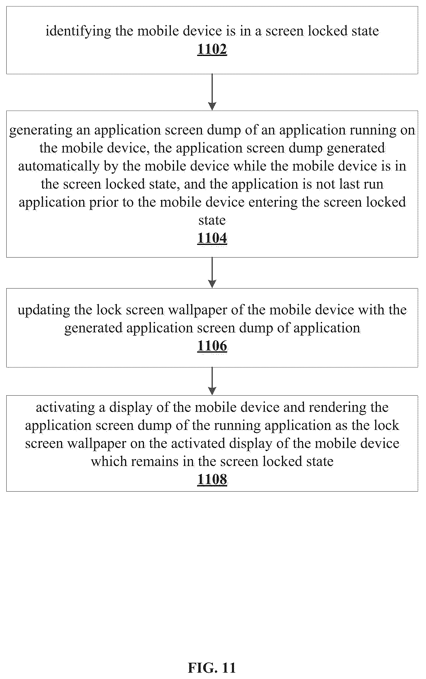 Patent US12316799 Figure 11 – System, method, and article of manufacture to iteratively update an image displayed over a lock screen to provide a continuous glimpse into a navigation application running in the background of the mobile device that is in a screen locked state