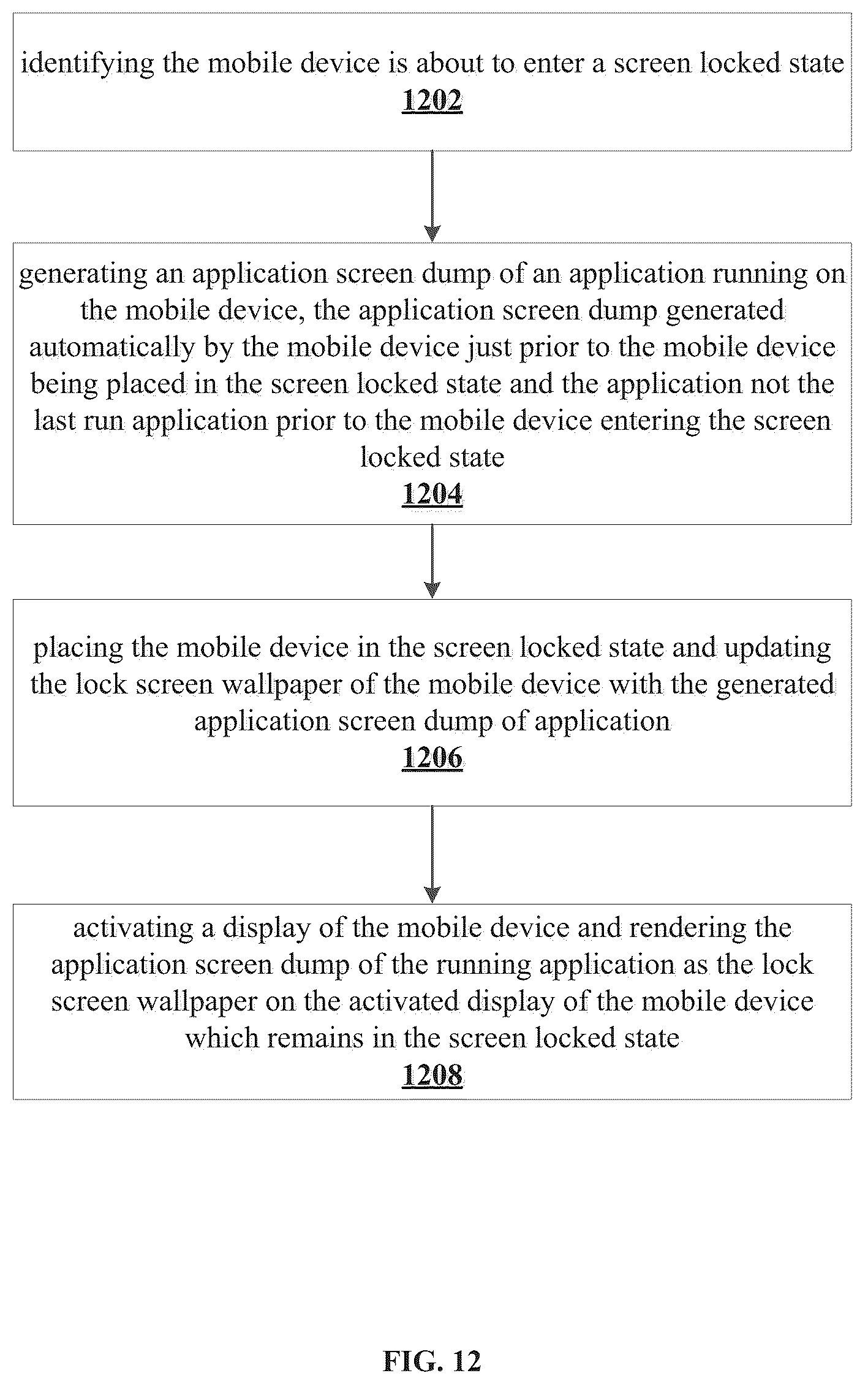 Patent US12316799 Figure 12 – System, method, and article of manufacture to iteratively update an image displayed over a lock screen to provide a continuous glimpse into a navigation application running in the background of the mobile device that is in a screen locked state