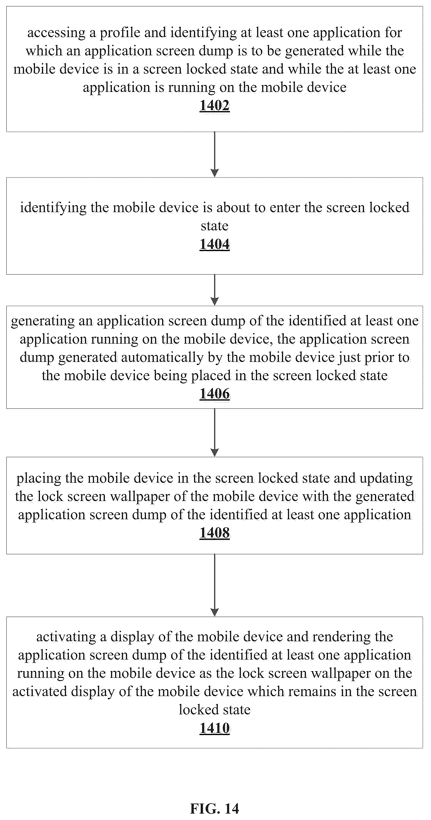 Patent US12316799 Figure 14 – System, method, and article of manufacture to iteratively update an image displayed over a lock screen to provide a continuous glimpse into a navigation application running in the background of the mobile device that is in a screen locked state