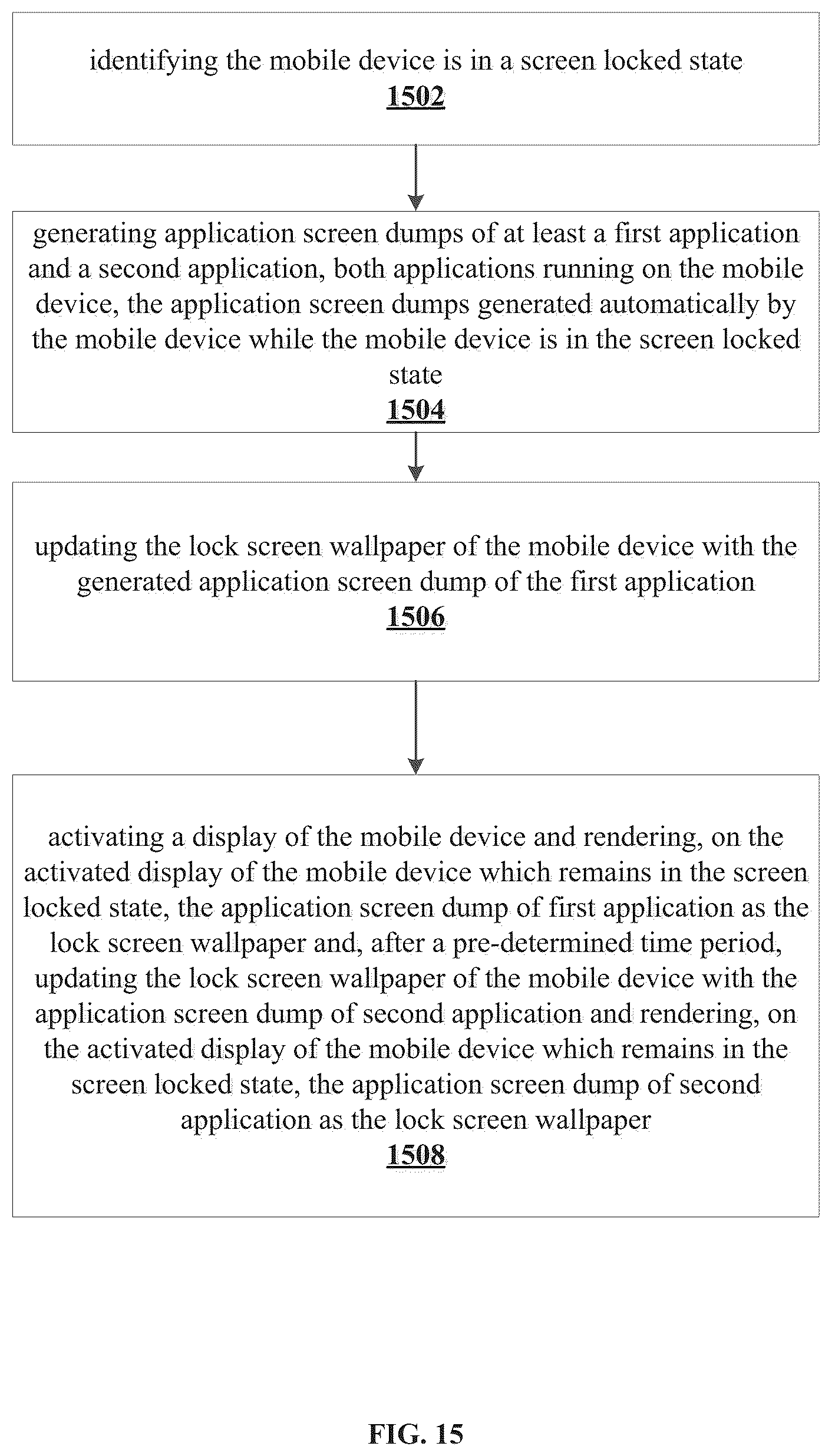 Patent US12316799 Figure 15 – System, method, and article of manufacture to iteratively update an image displayed over a lock screen to provide a continuous glimpse into a navigation application running in the background of the mobile device that is in a screen locked state