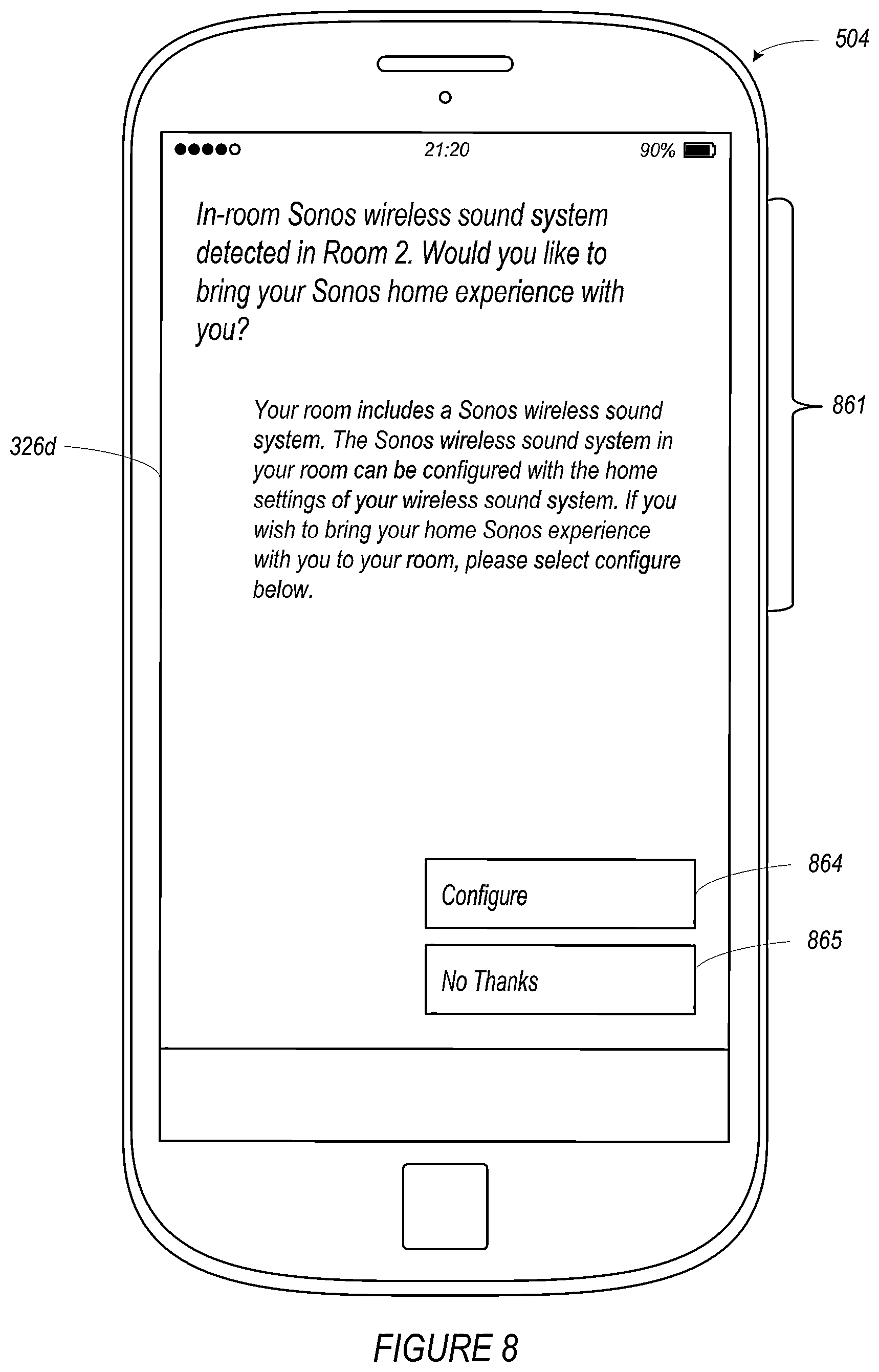 Patent US12316885 Figure 8 – Temporary configuration of a media playback system
