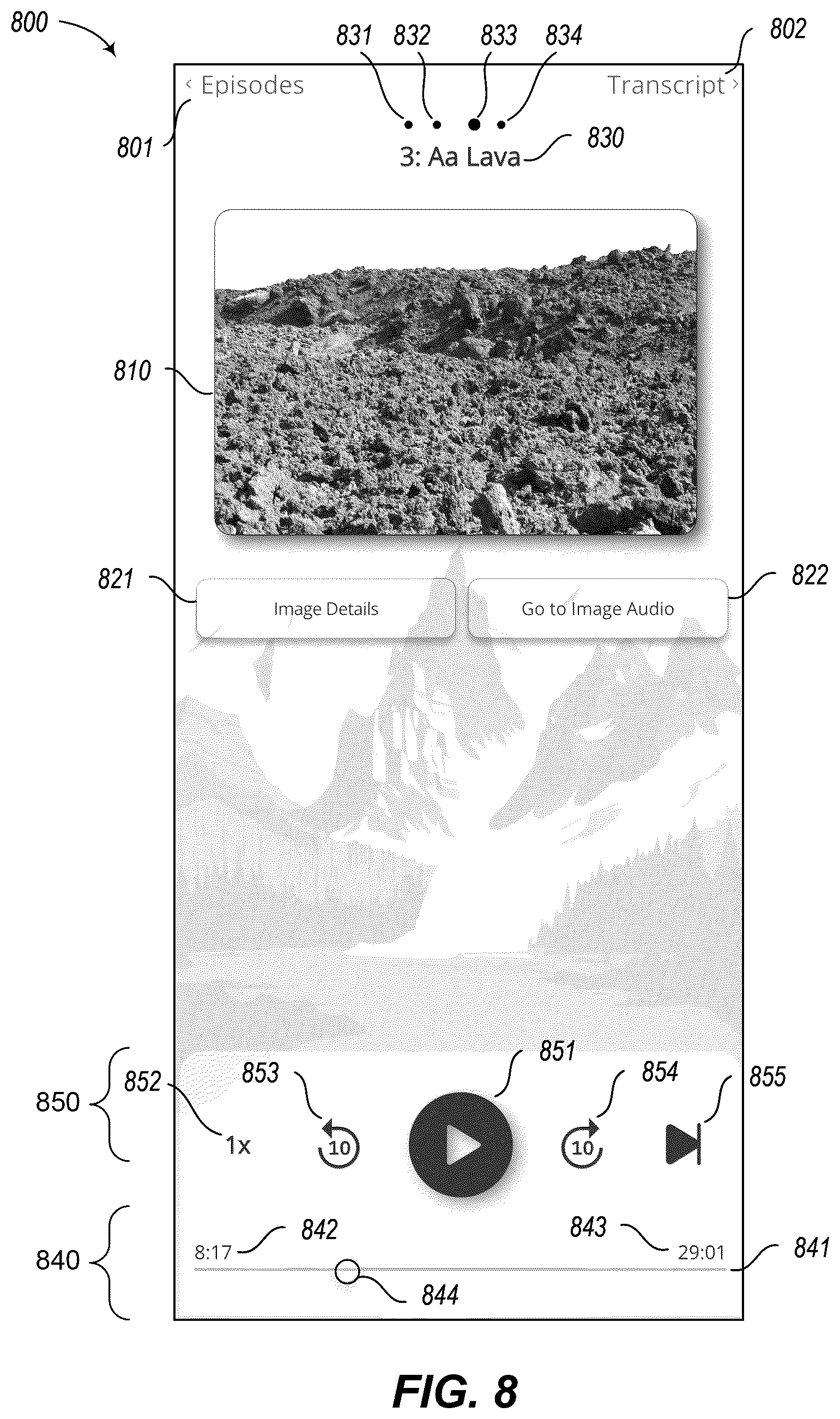 Patent US12316890 Figure 8 – Presenting an audio sequence with flexibly coupled complementary visual content, such as visual artifacts