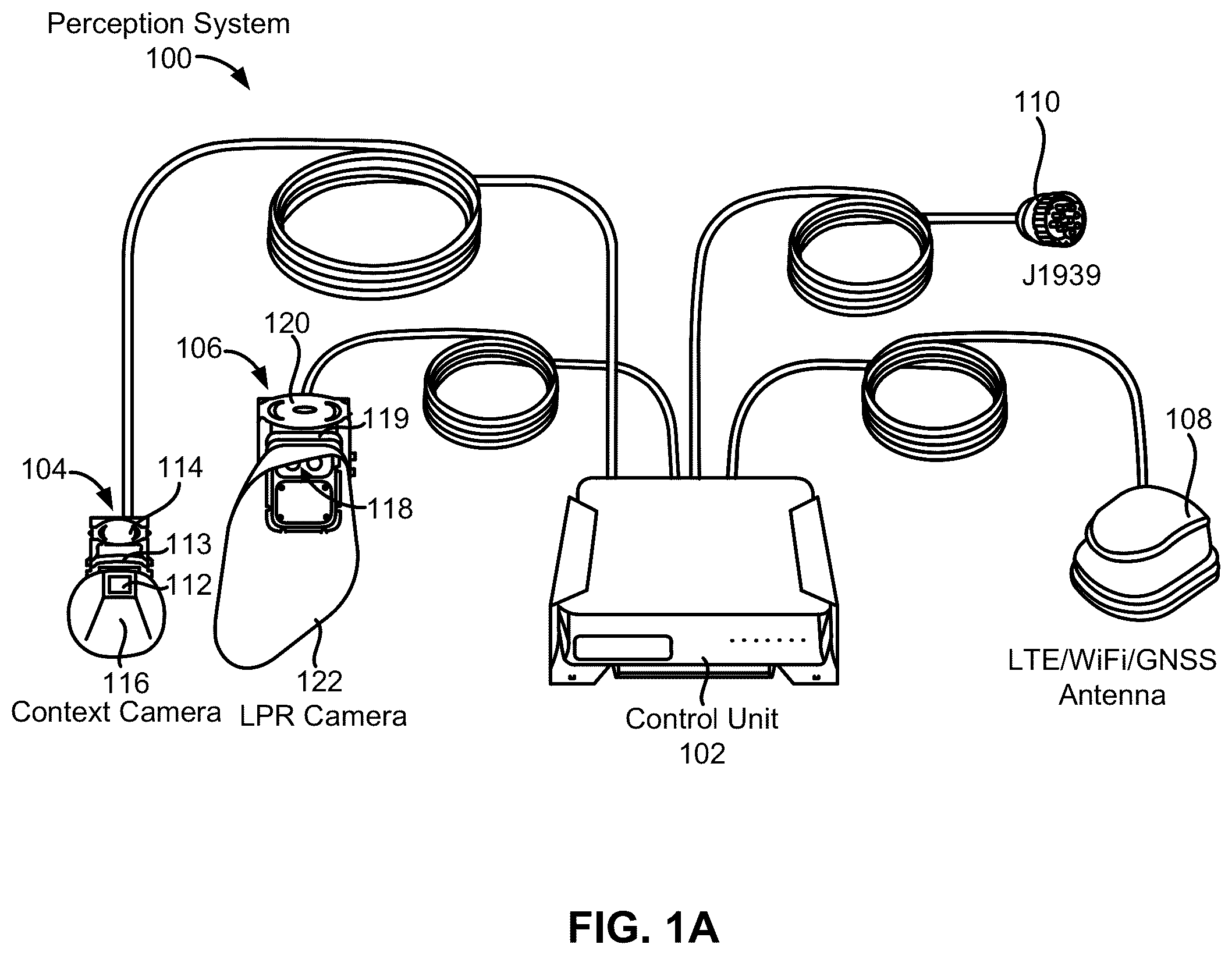 Patent US12316927 Figure 1 – Behind the windshield camera-based perception system for autonomous traffic violation detection