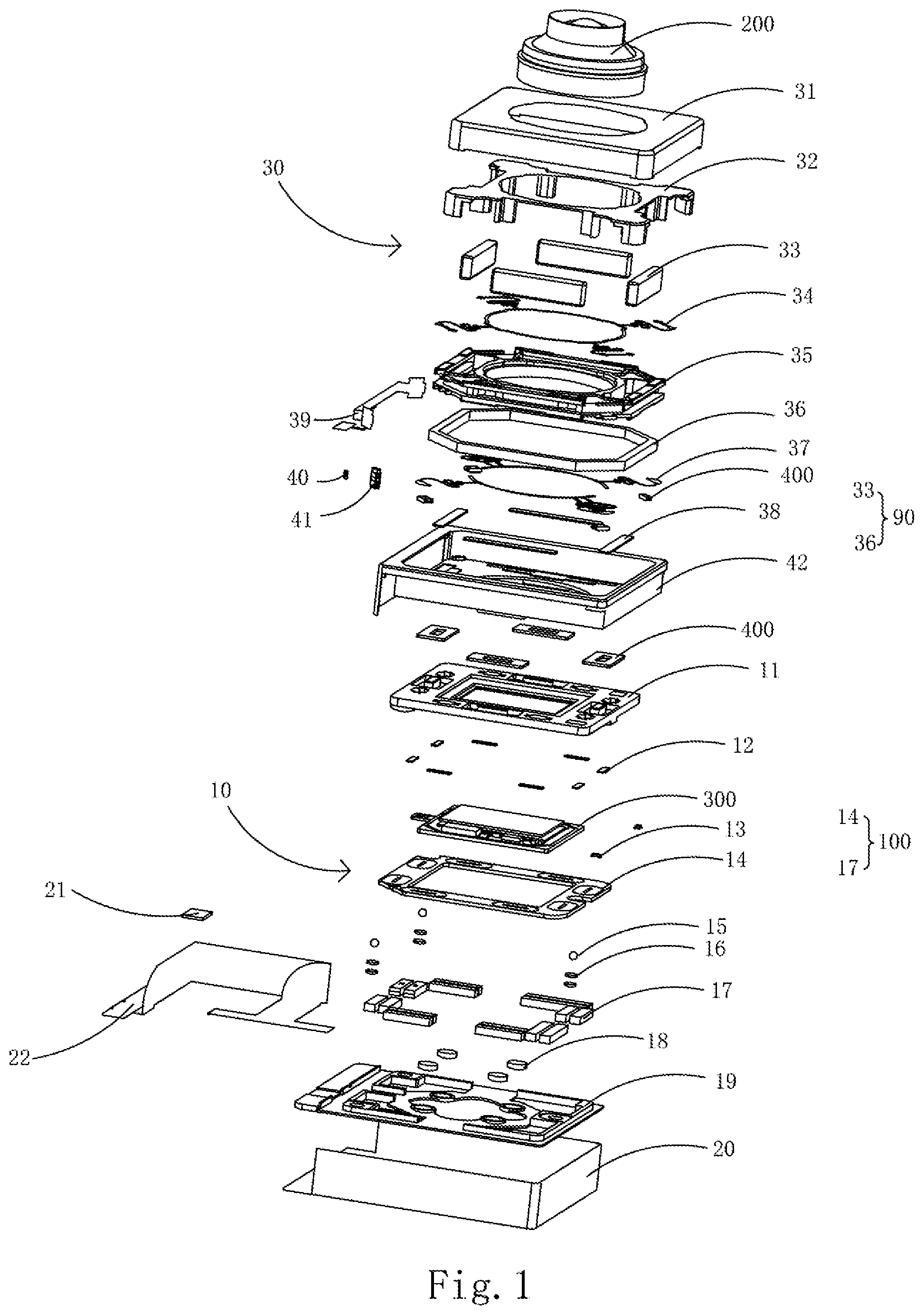 Patent US12316942 Figure 1 – Lens module, camera and portable electronic device