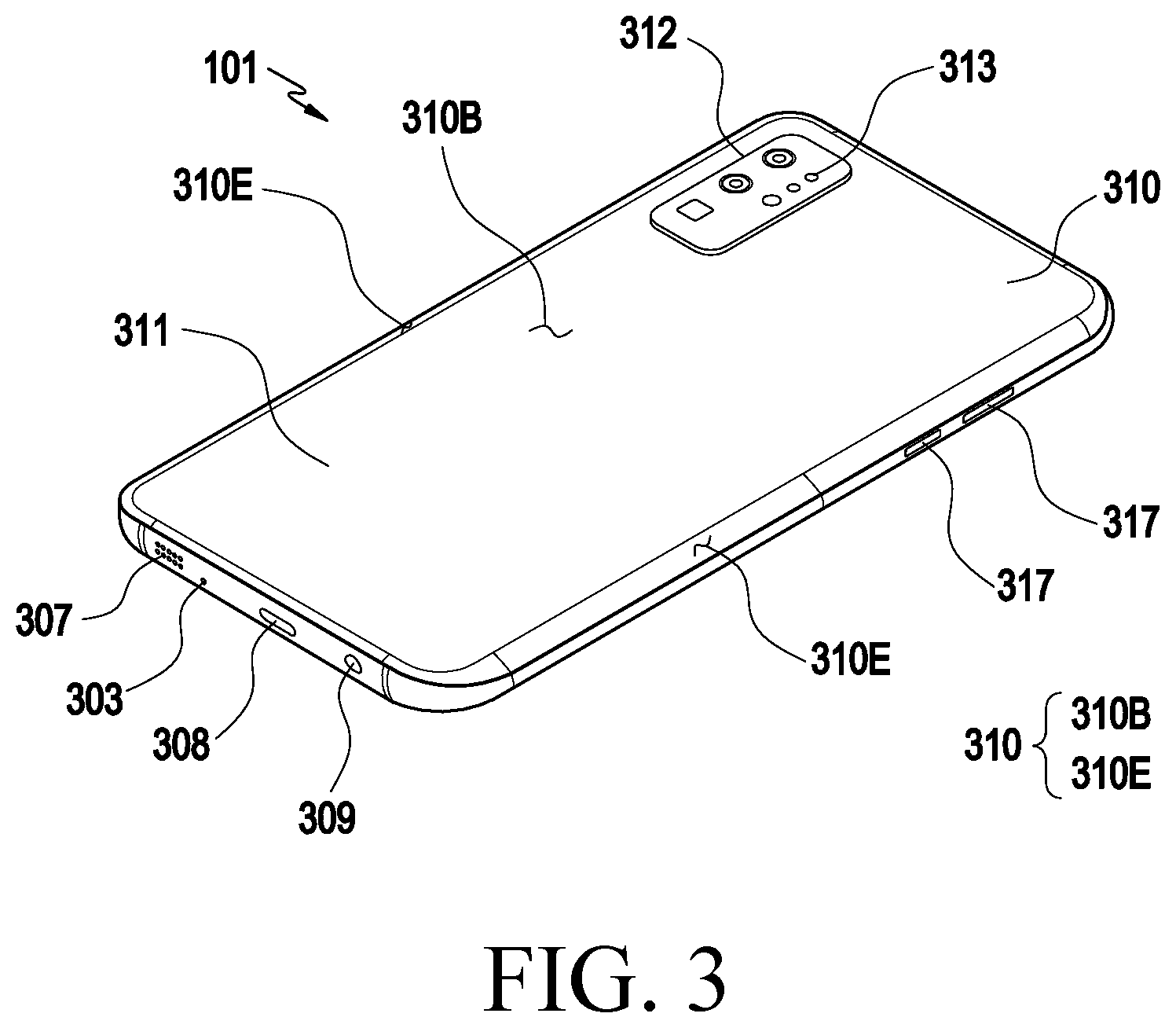 Patent US12316947 Figure 3 – Electronic device comprising antenna module disposed in camera module