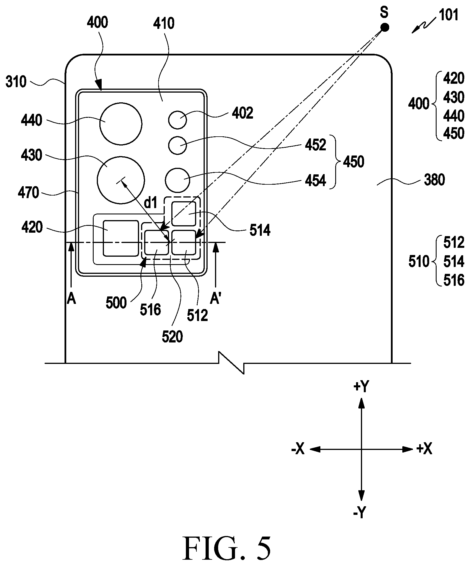 Patent US12316947 Figure 5 – Electronic device comprising antenna module disposed in camera module