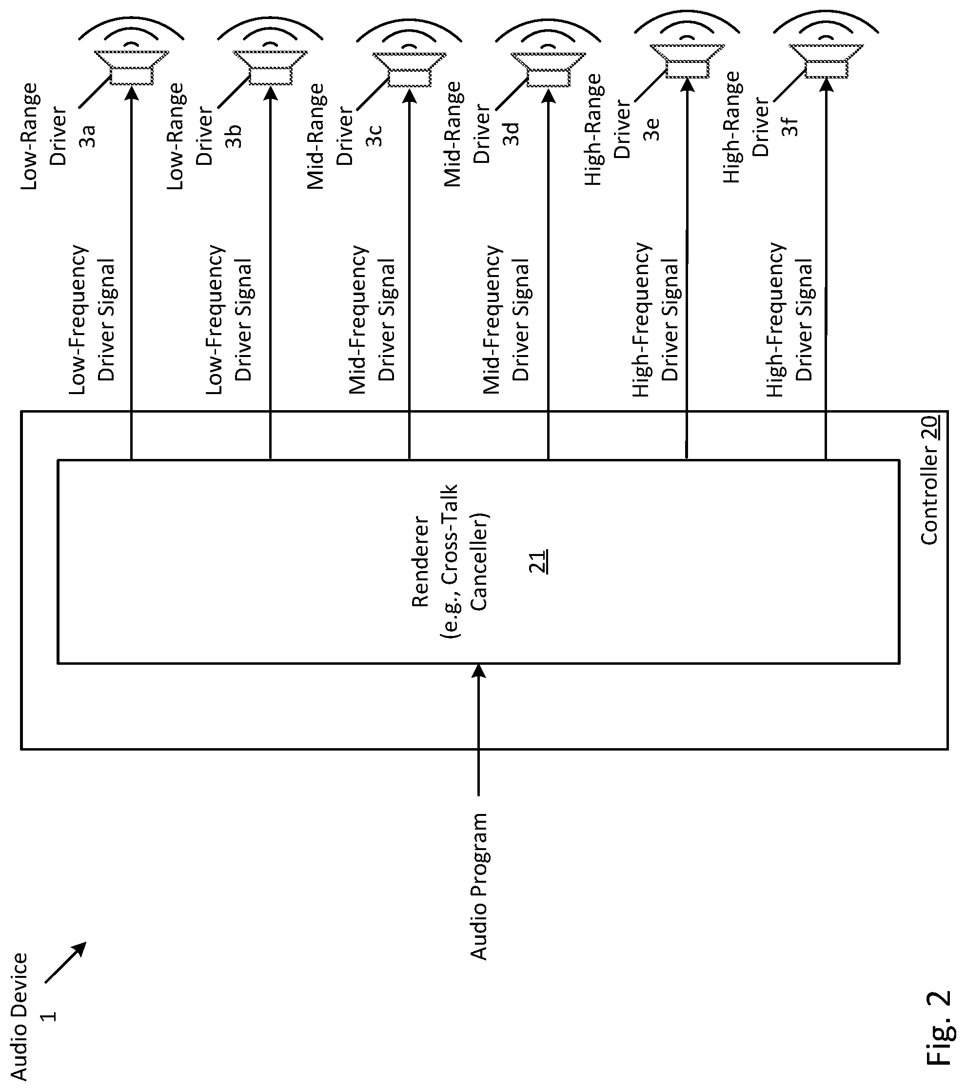 Patent US12317028 Figure 2 – Speaker driver arrangement for implementing cross-talk cancellation