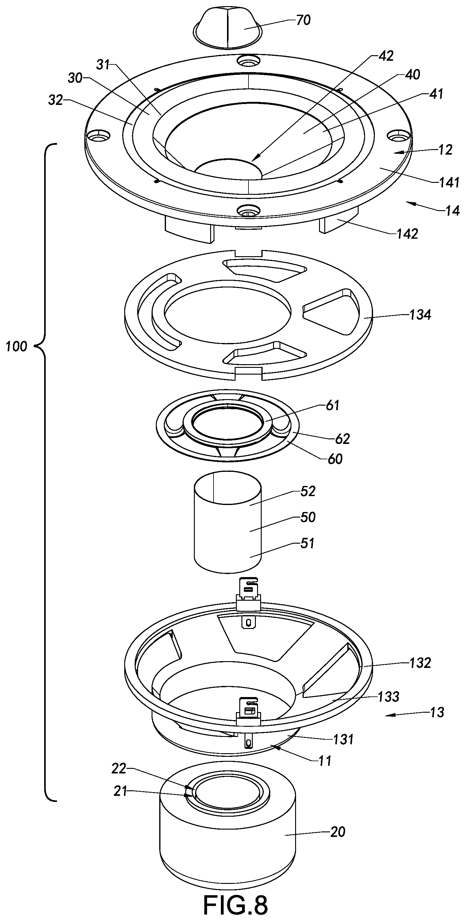 Patent US12317049 Figure 9 – Loudspeaker and assembly method therefor, vibration mechanism, and loudspeaker device
