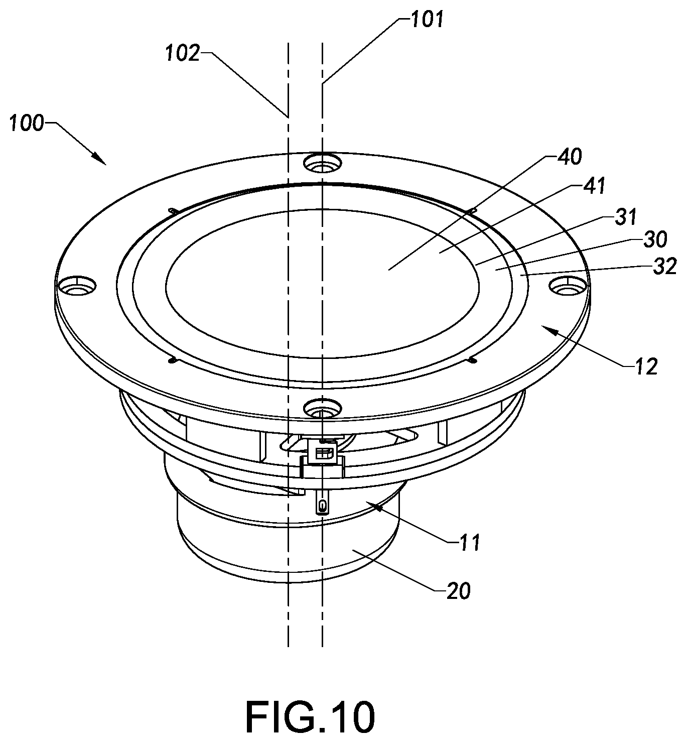 Patent US12317049 Figure 11 – Loudspeaker and assembly method therefor, vibration mechanism, and loudspeaker device