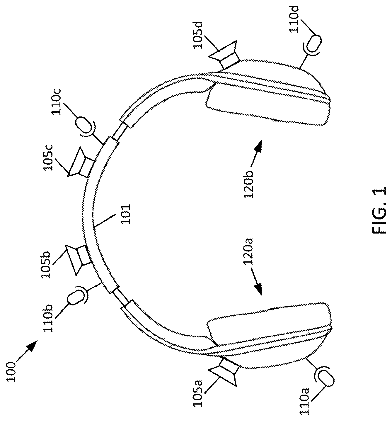 Patent US12317057 — Self-calibrating microphone and loudspeaker arrays for wearable audio devices — Figure 1