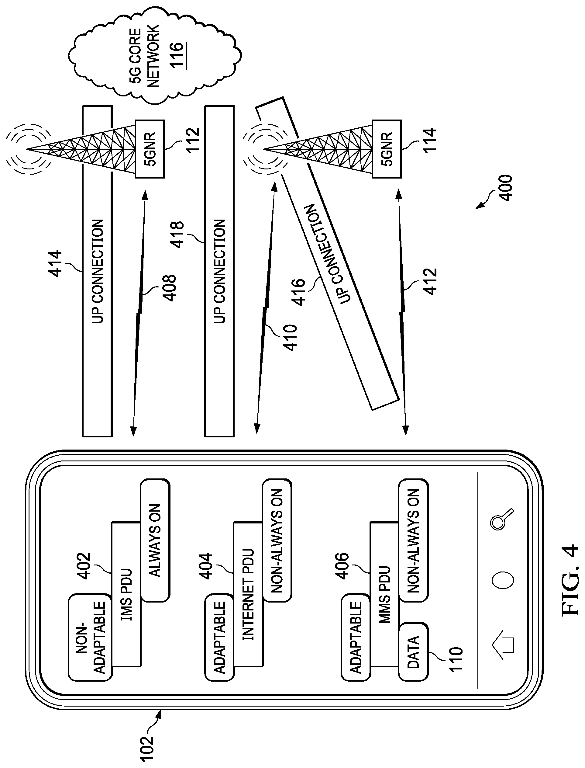 Patent US12317127 Figure 4 – Adaptable cellular session for low latency and power saving