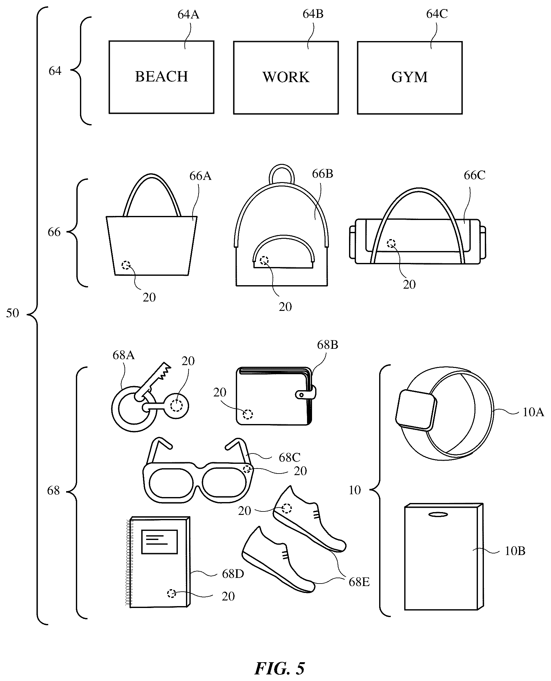 Patent US12317157 Figure 5 – Tracking systems with electronic devices and tags