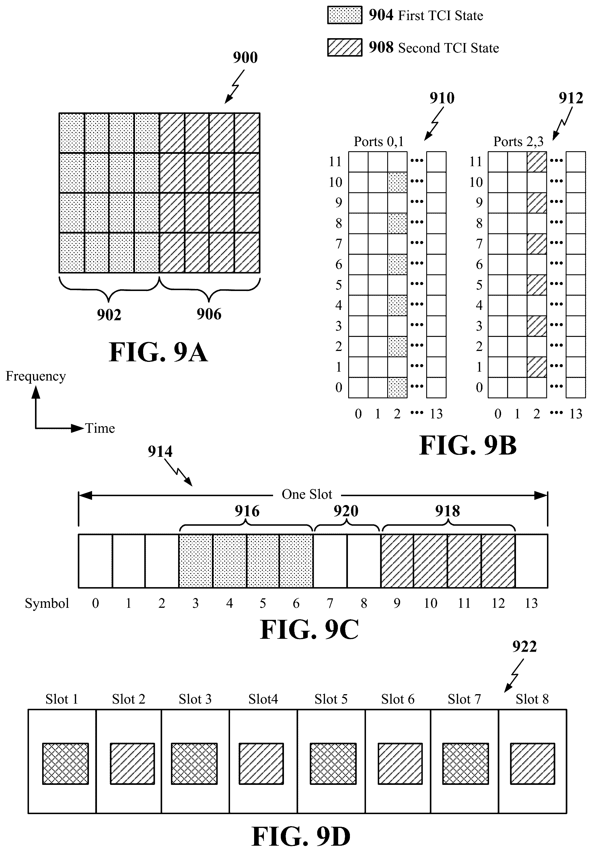 Patent US12317268 Figure 9 – Transmission configuration indicator (TCI) for flexible multiple transmission and reception point (mTRP) beam indication and multiplexing configurations