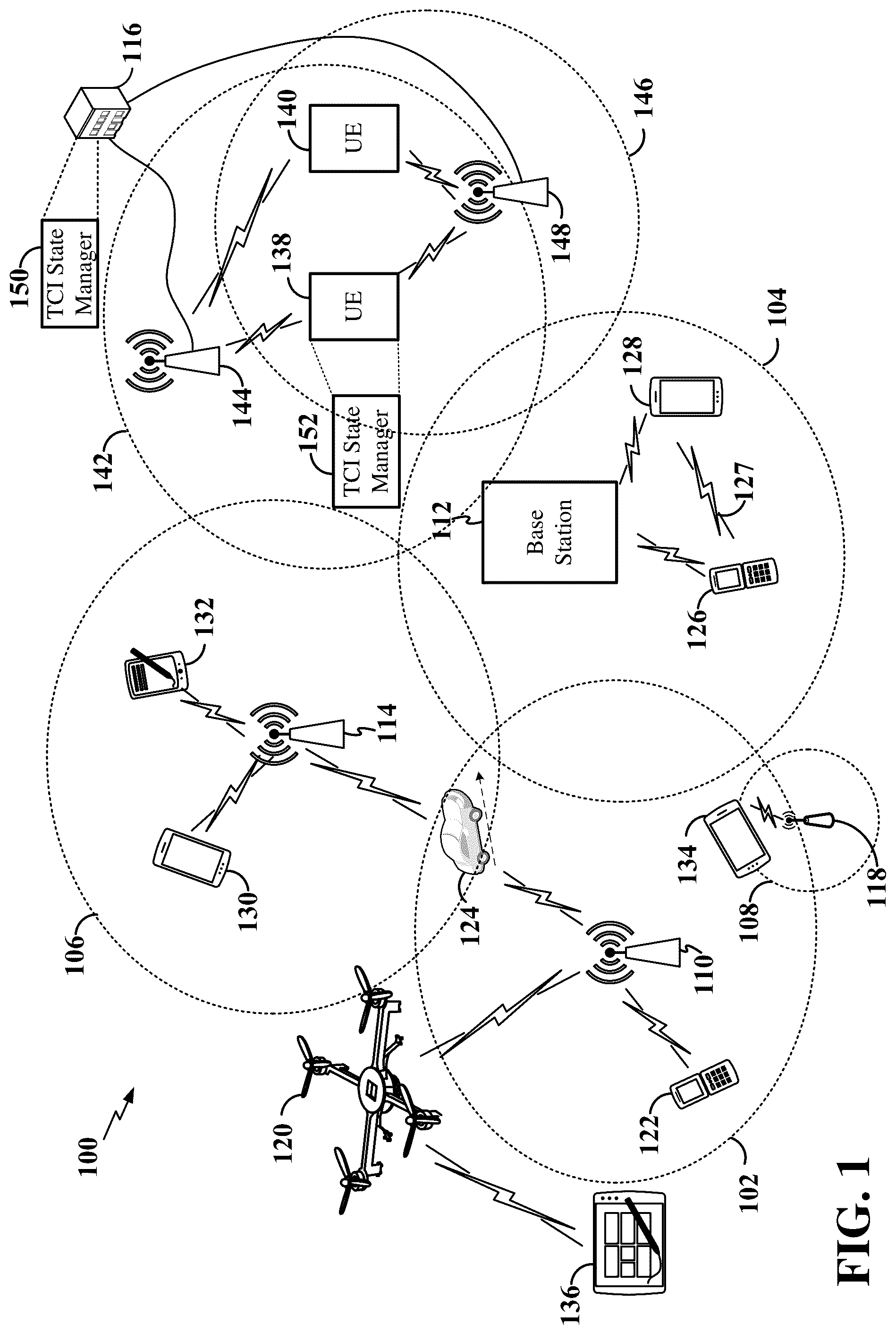 Patent US12317306 Figure 1 – Transmission configuration indicator (TCI) state groups