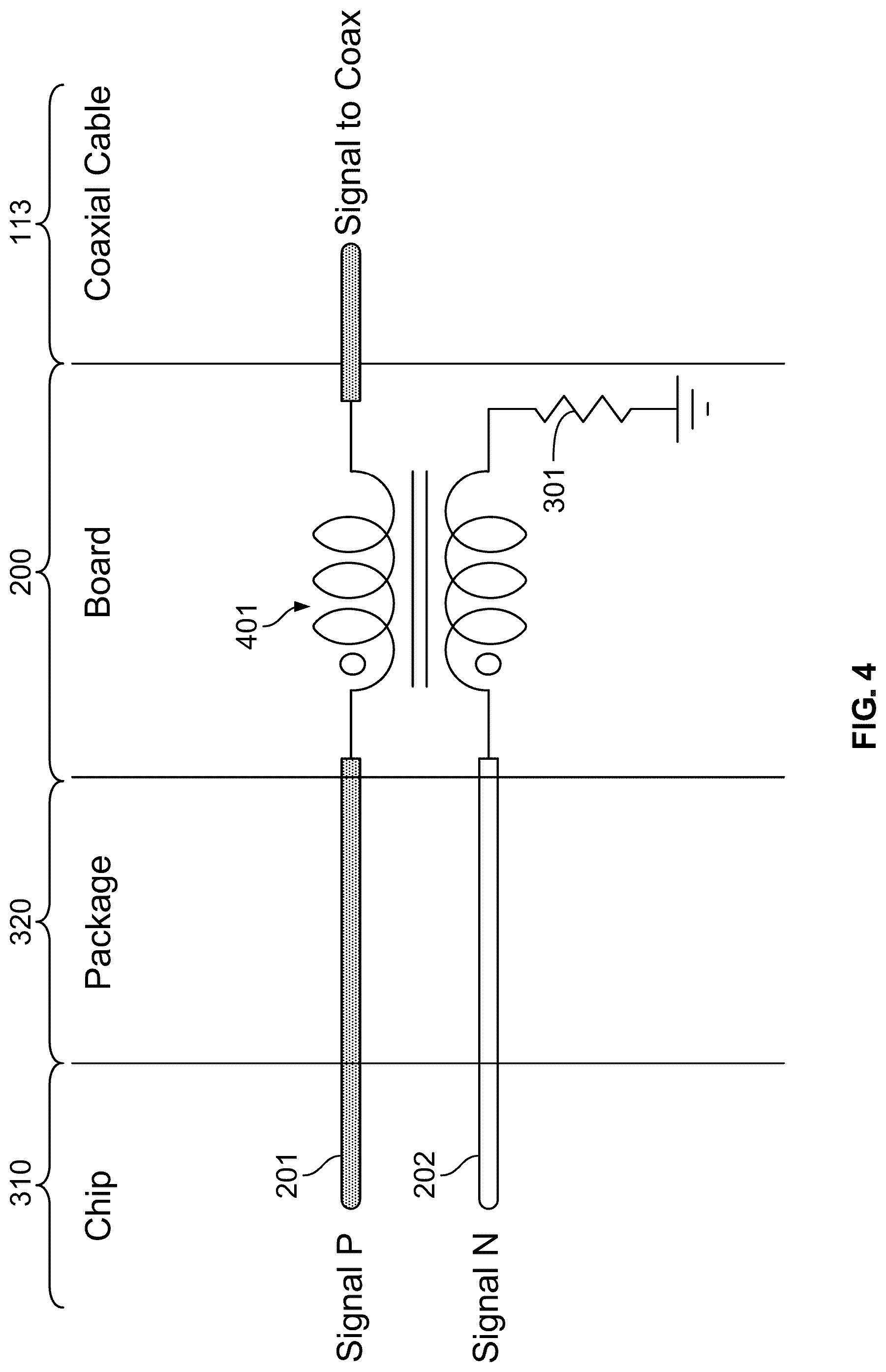 Patent US12317414 Figure 4 – Common-mode filtering for converting differential signaling to single-ended signaling