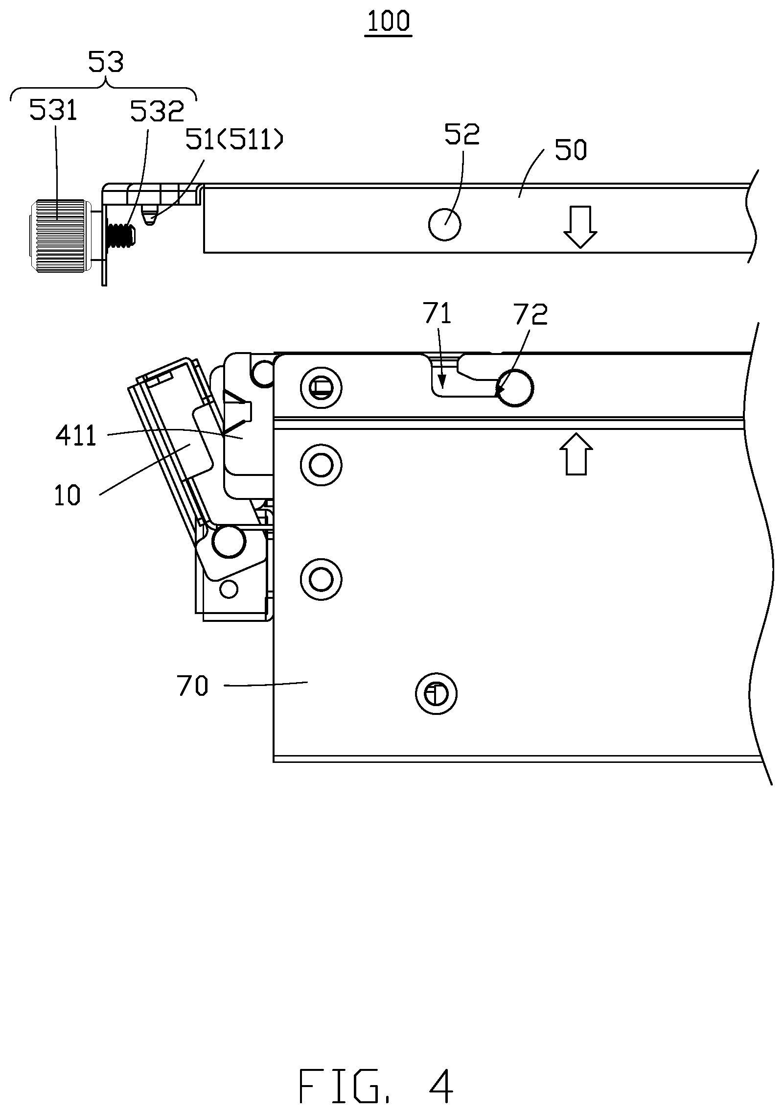 Patent US12317442 Figure 4 – Locking bracket and chasis