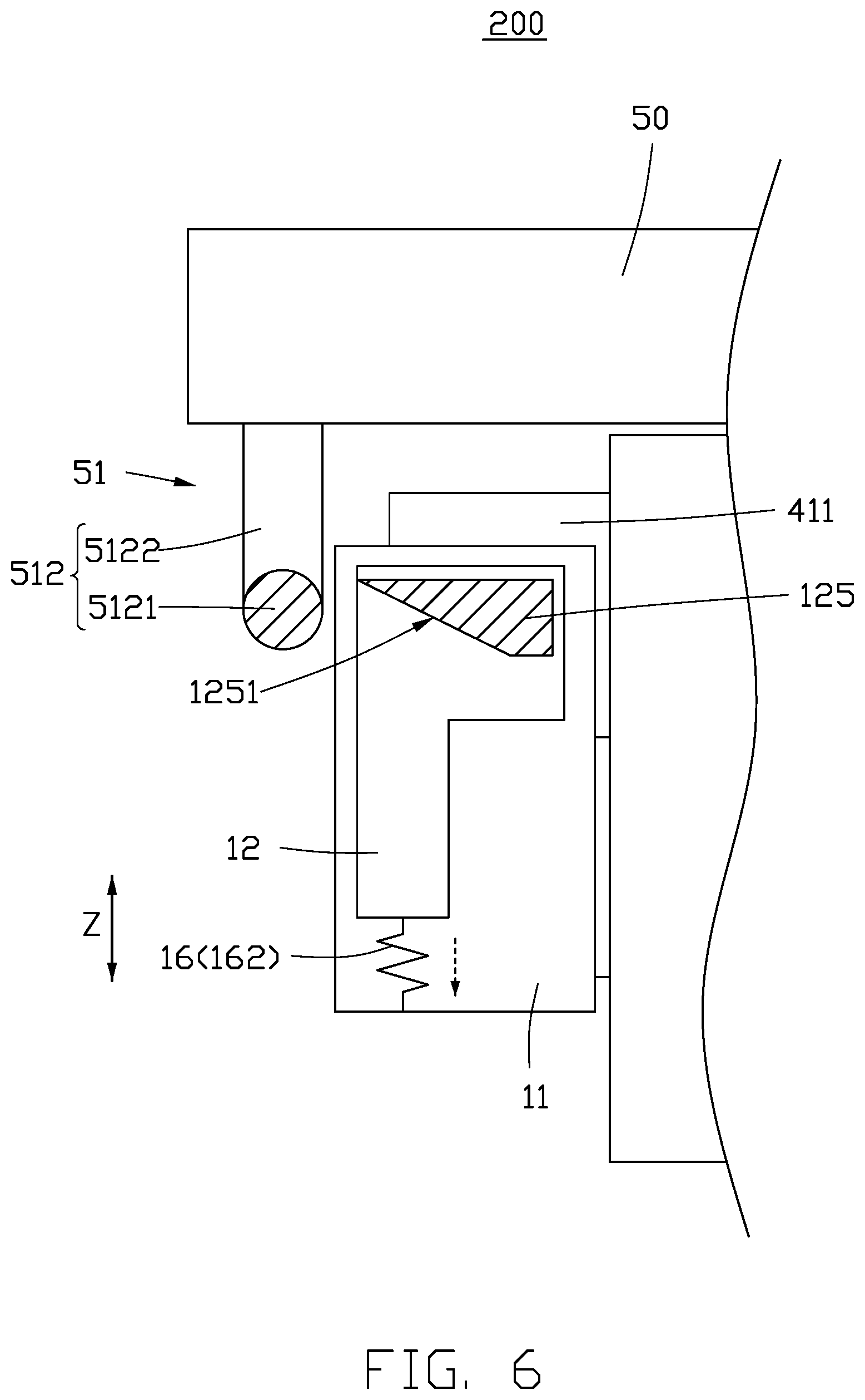 Patent US12317442 Figure 6 – Locking bracket and chasis