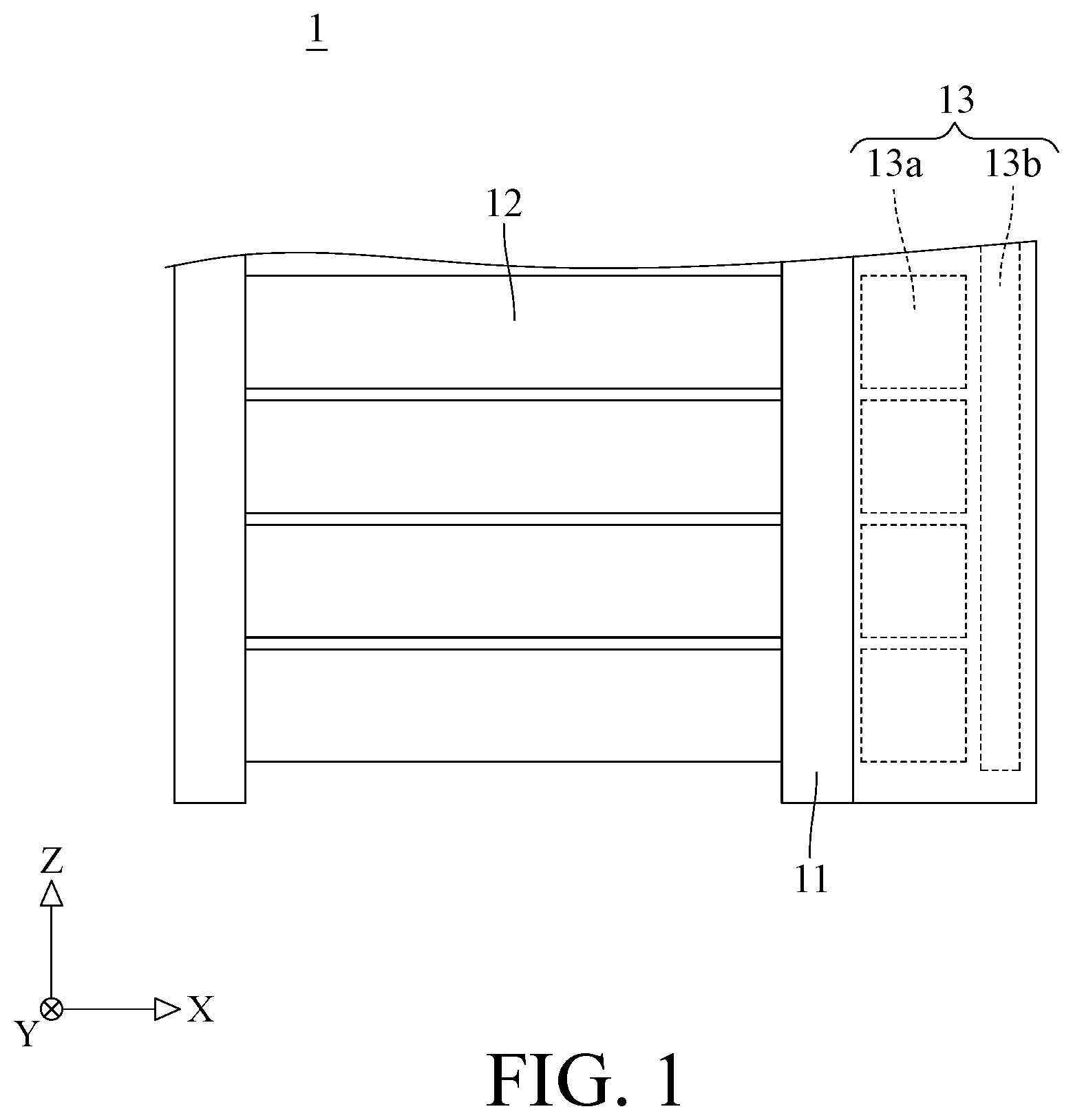 Patent US12317447 Figure 1 – Adjustable heat source simulation assembly, chassis heat dissipation detection device and cabinet heat dissipation detection device