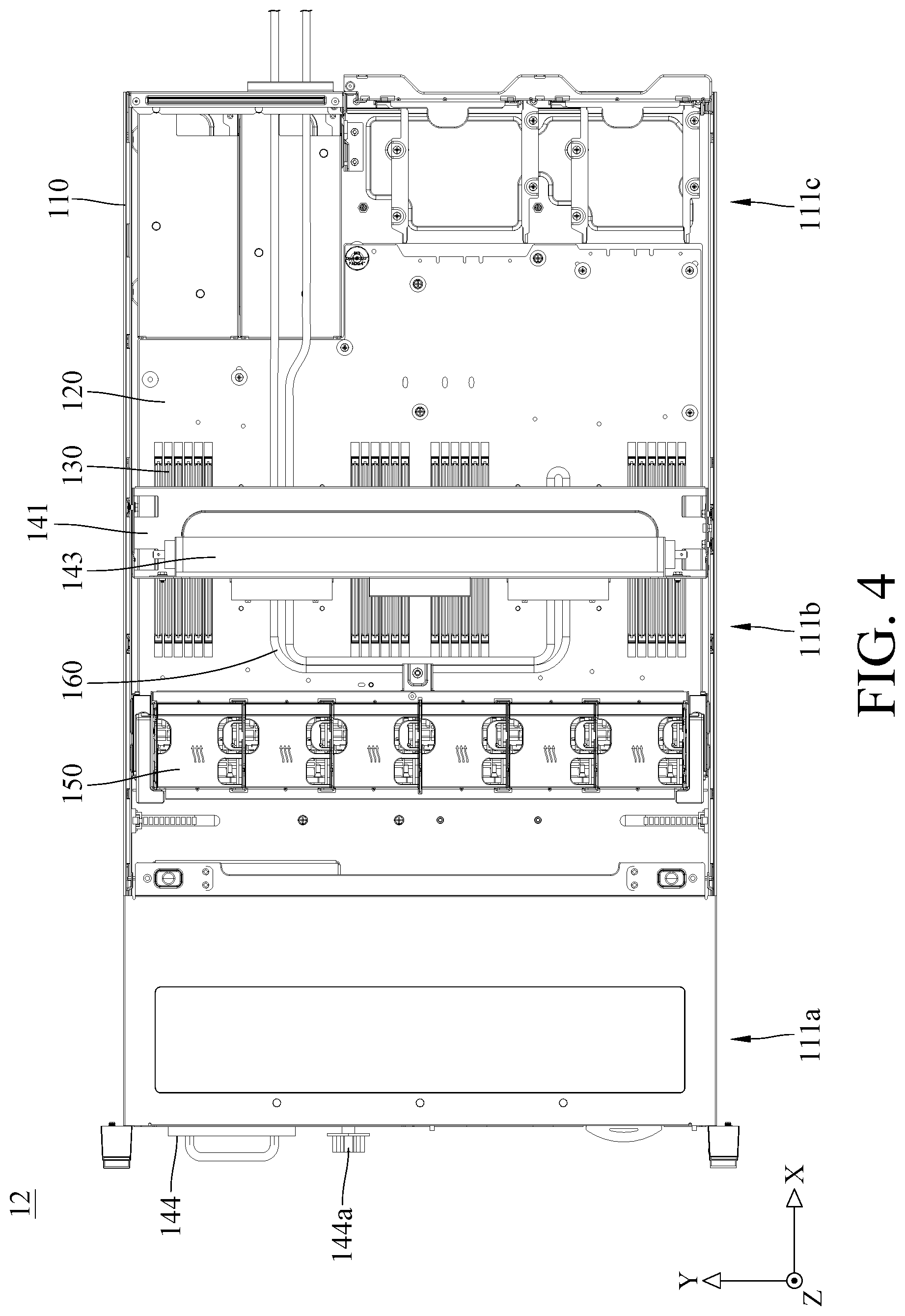 Patent US12317447 Figure 4 – Adjustable heat source simulation assembly, chassis heat dissipation detection device and cabinet heat dissipation detection device