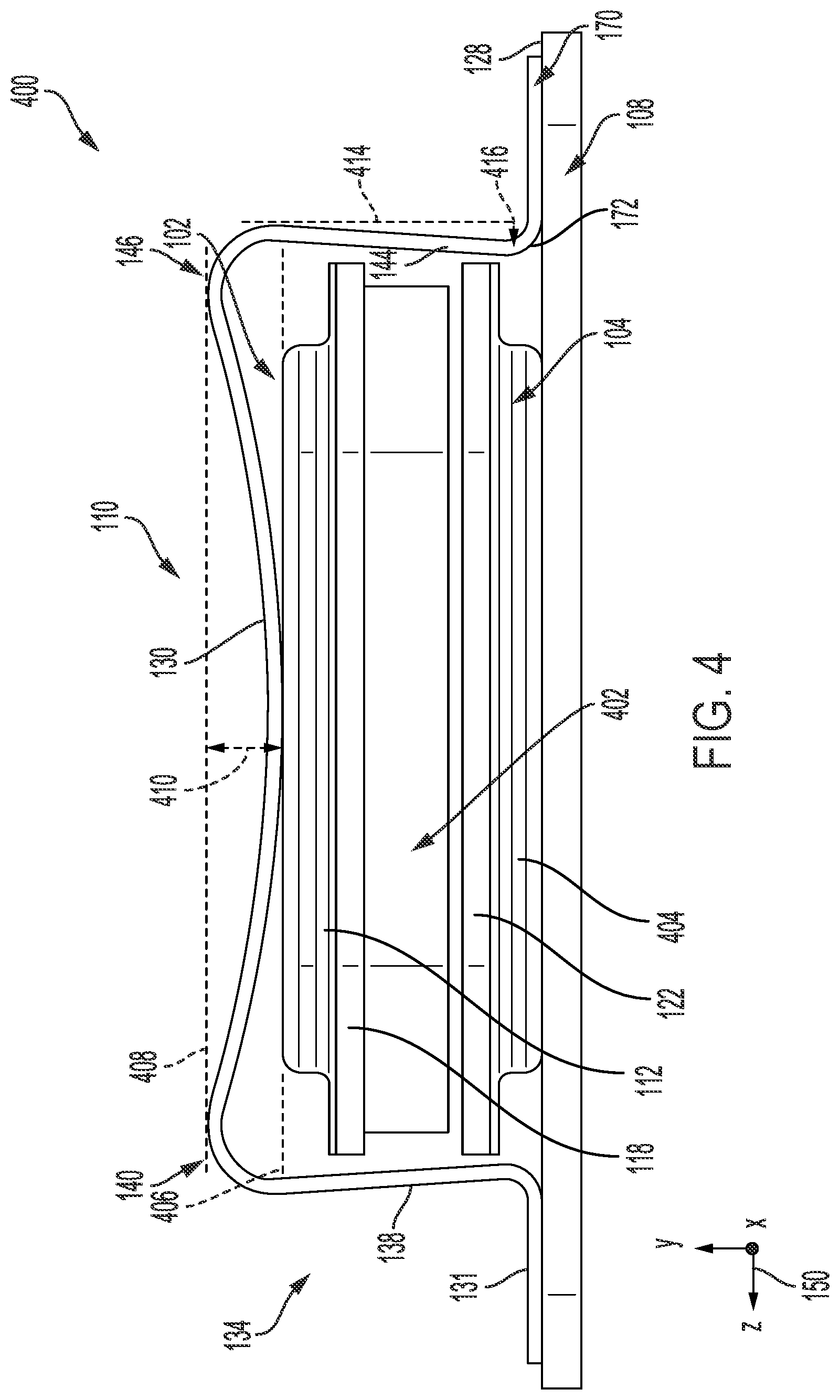 Patent US12317457 Figure 4 – Systems for a heat exchanger with a biasing bracket and mounting plate