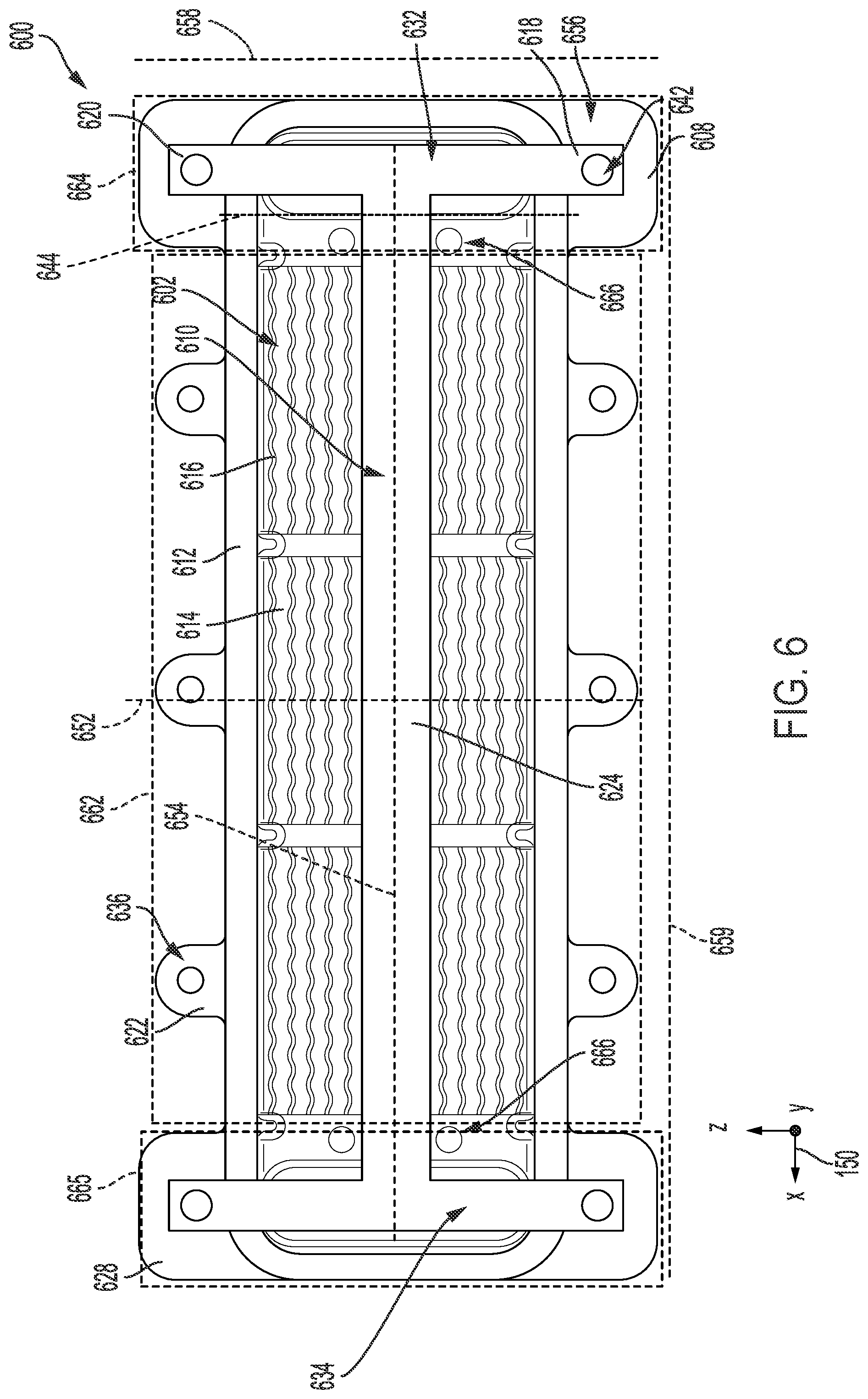 Patent US12317457 Figure 6 – Systems for a heat exchanger with a biasing bracket and mounting plate