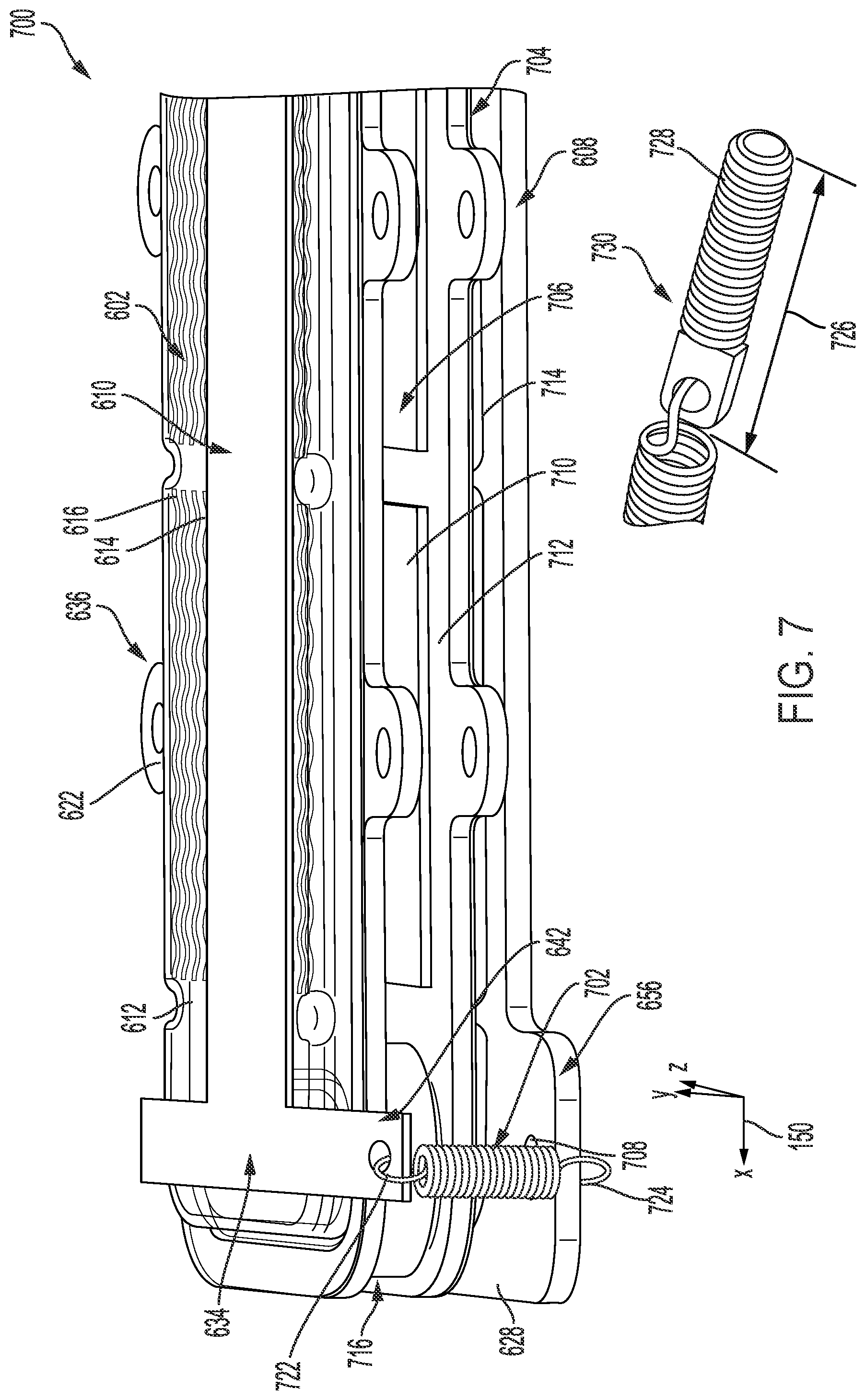 Patent US12317457 Figure 7 – Systems for a heat exchanger with a biasing bracket and mounting plate
